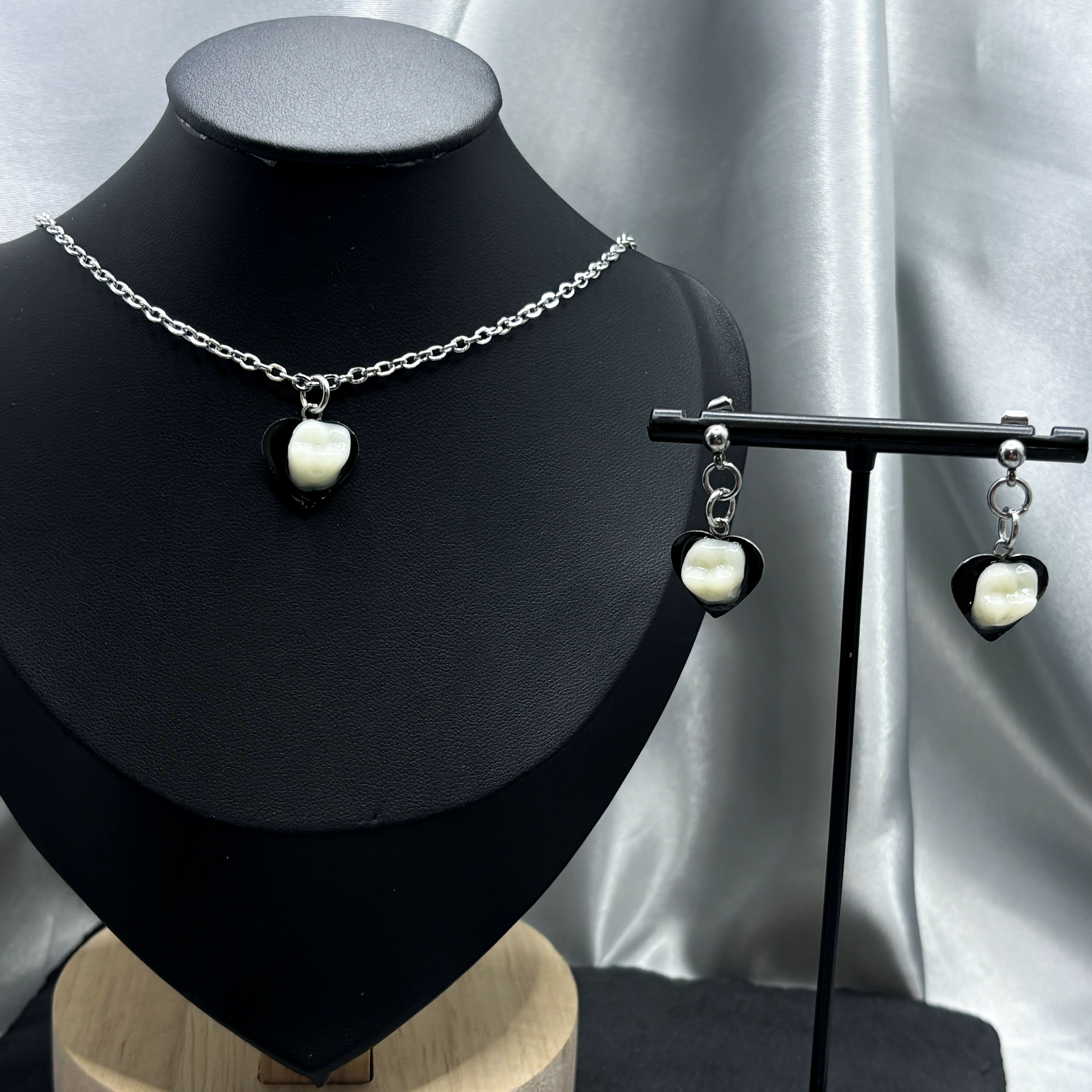 Heart Tooth Necklace & Earrings Set