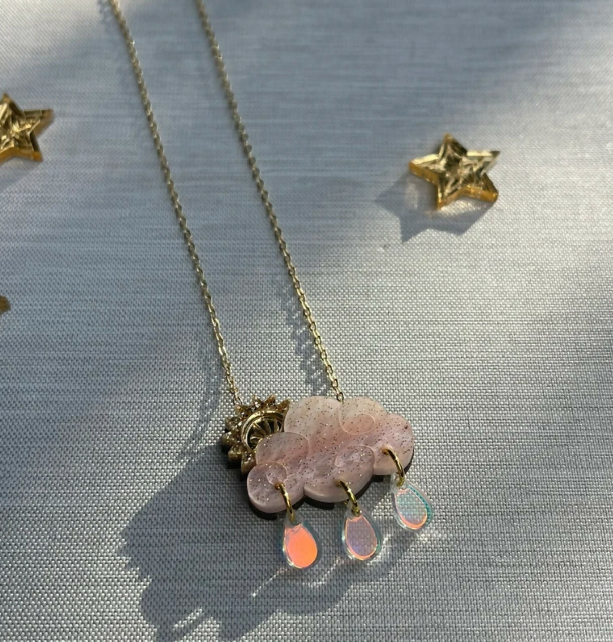 Sunbeam Cloud and Raindrop Neckace