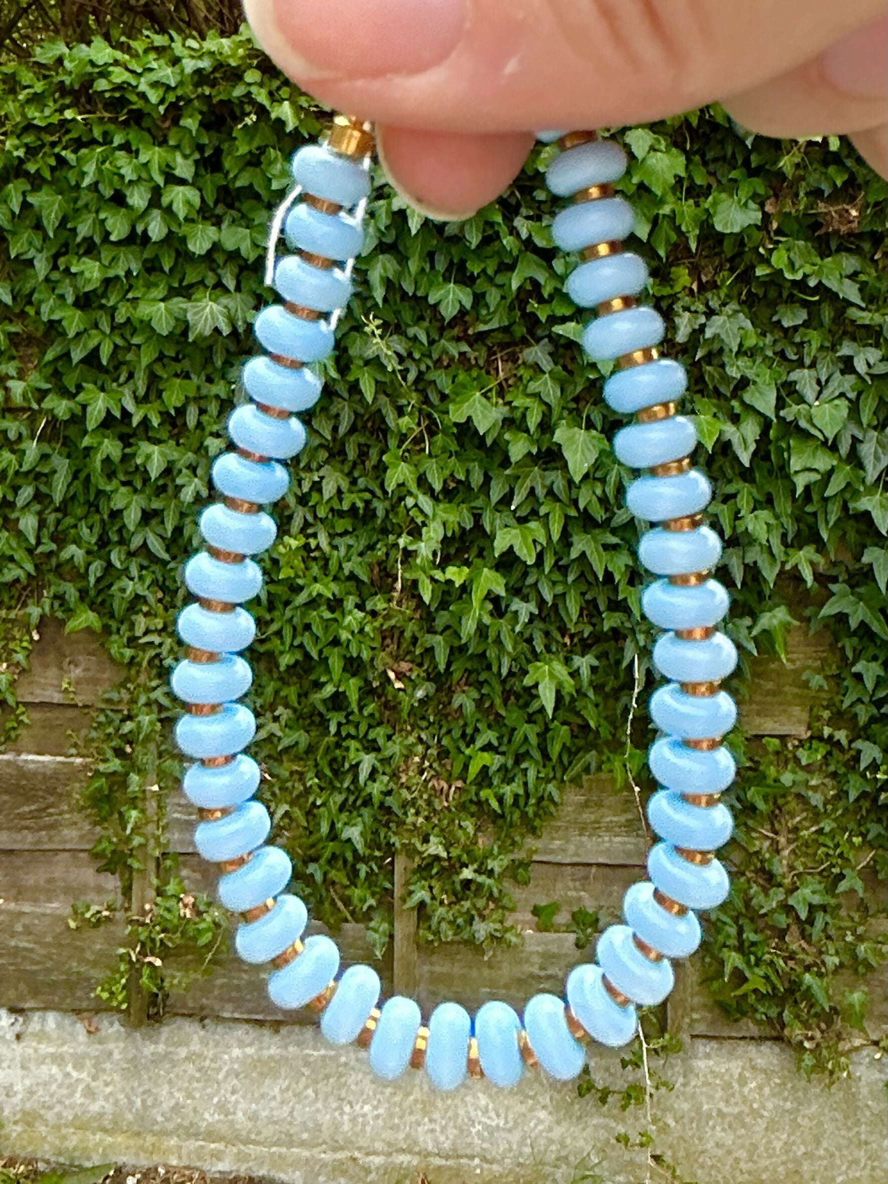 Glass rondel and hematite pastel bracelet with clasp