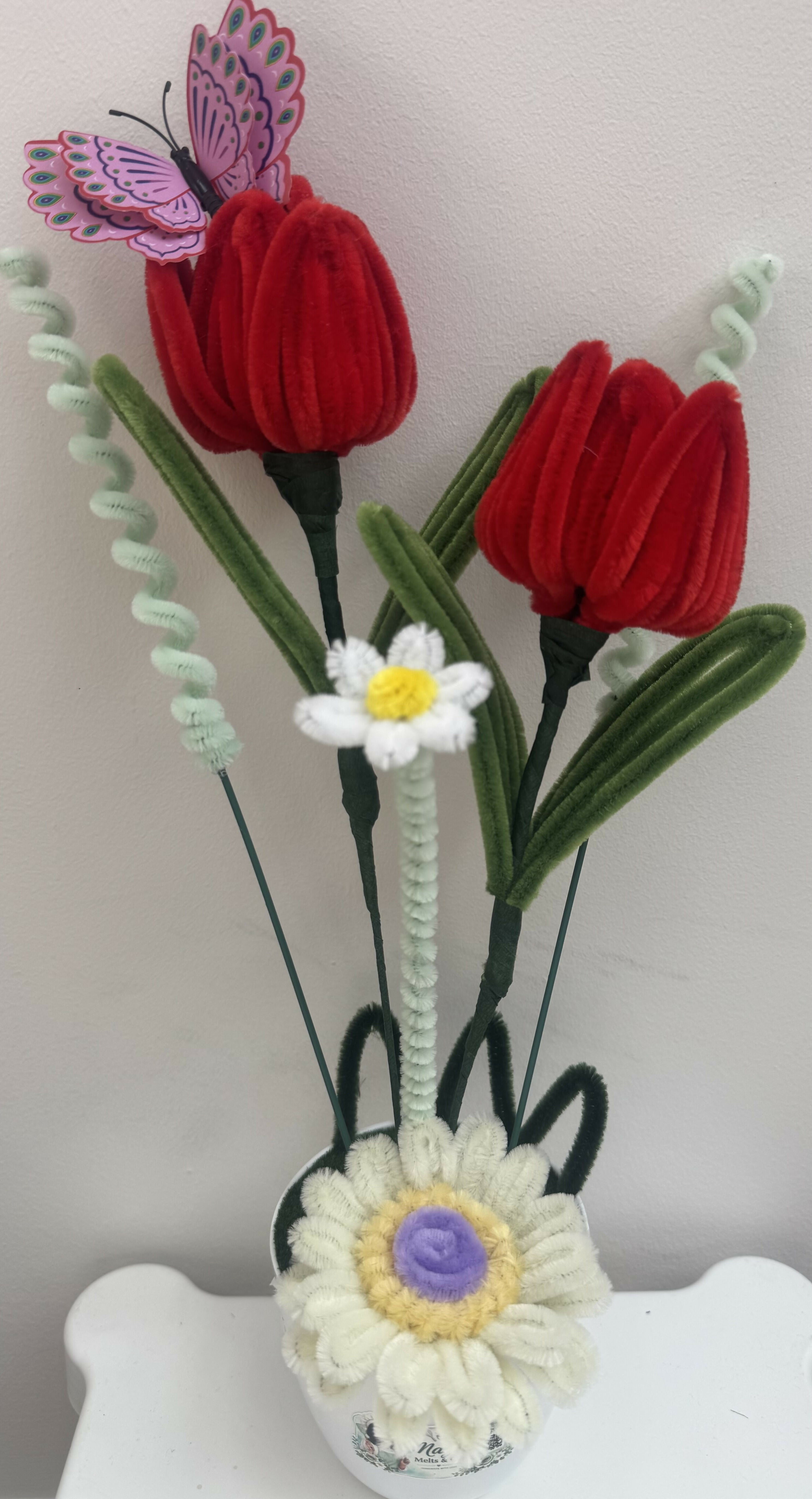 Handmade Chenille Tulip Arrangement in Ceramic Pot