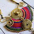 Sahara Necklace; Bold Rainbow Macramé Statement Pendant with Gold Spiral Wire Art