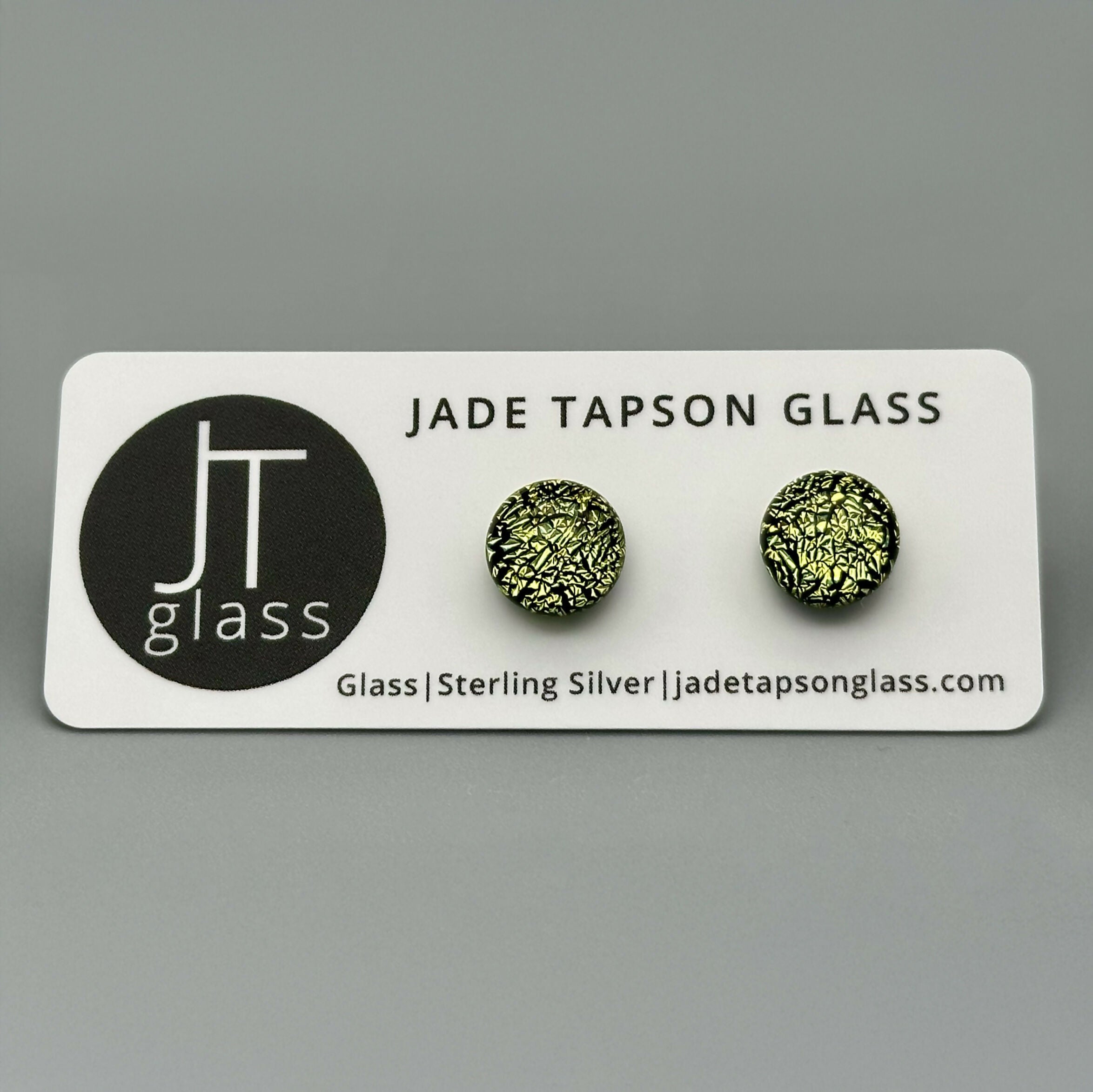 Crackle Dichroic Fused Glass Sterling Silver Stud Earrings - Handmade by Jade Tapson Glass.