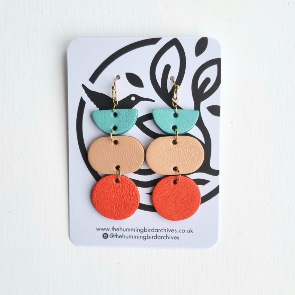 Turquoise, Nude and Red Earrings