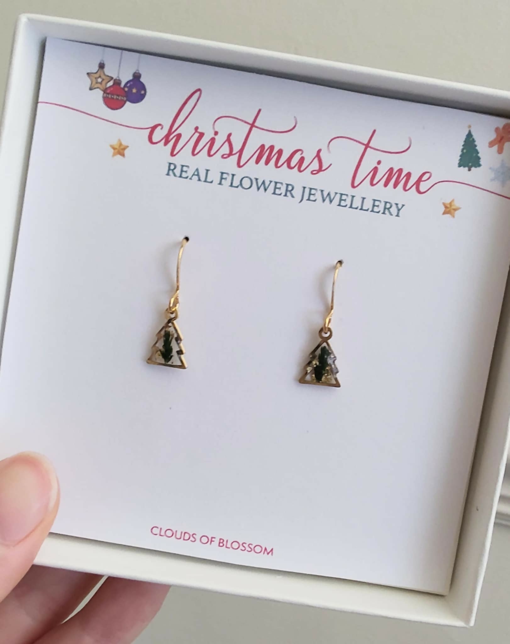 Christmas Tree Real Leaf Earrings Gold Plated