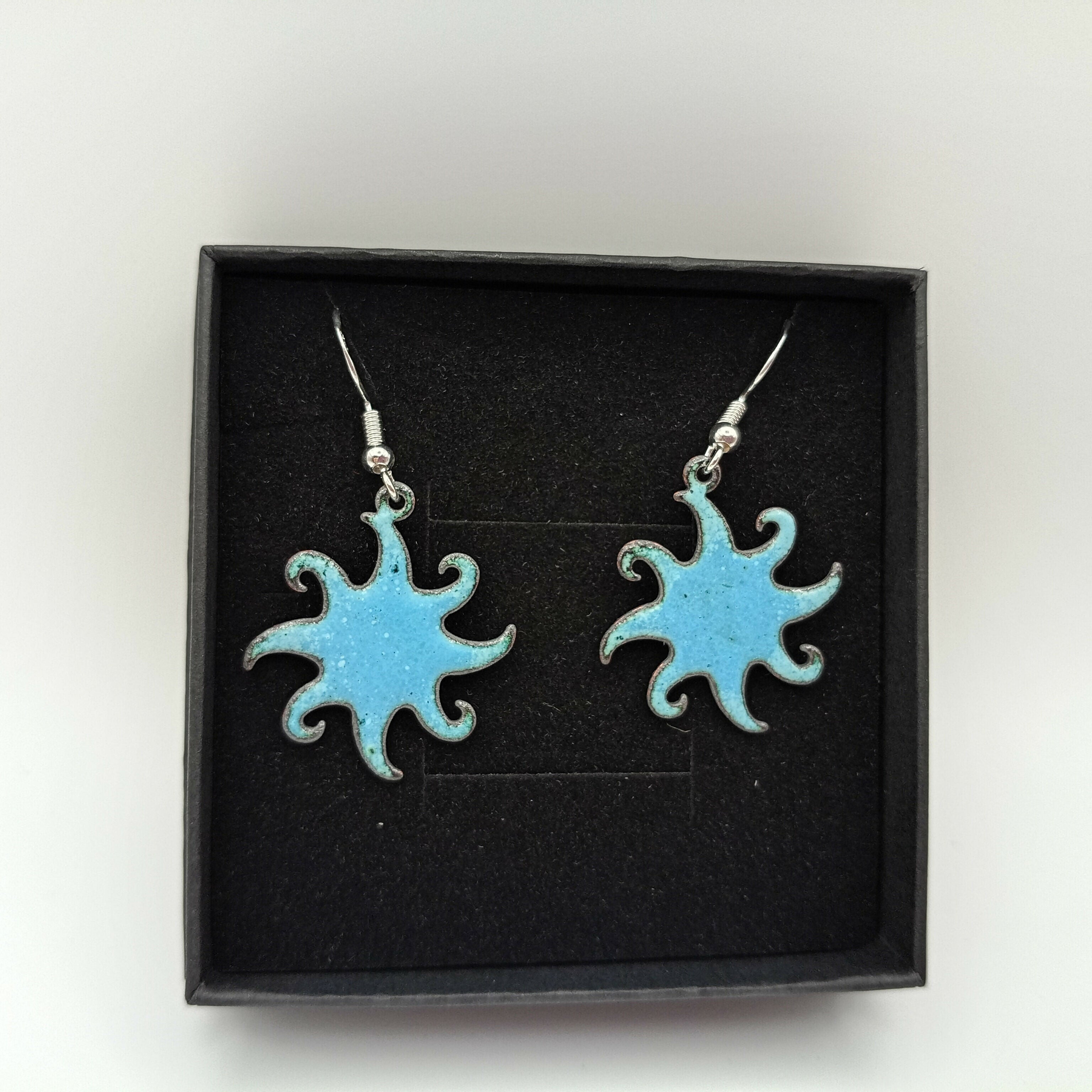 Blue Enamel Sunburst Earrings