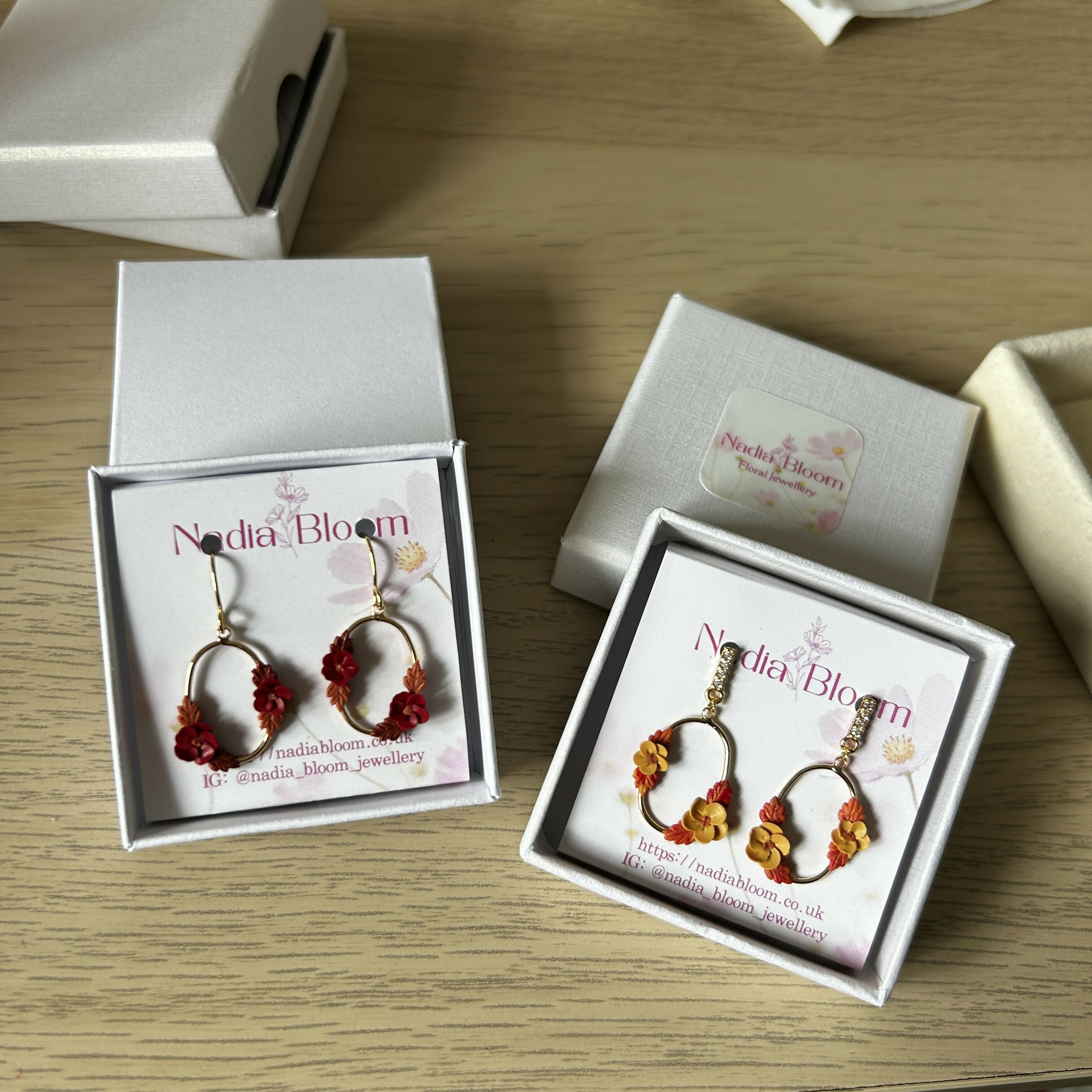 Autumn flowers oval earrings