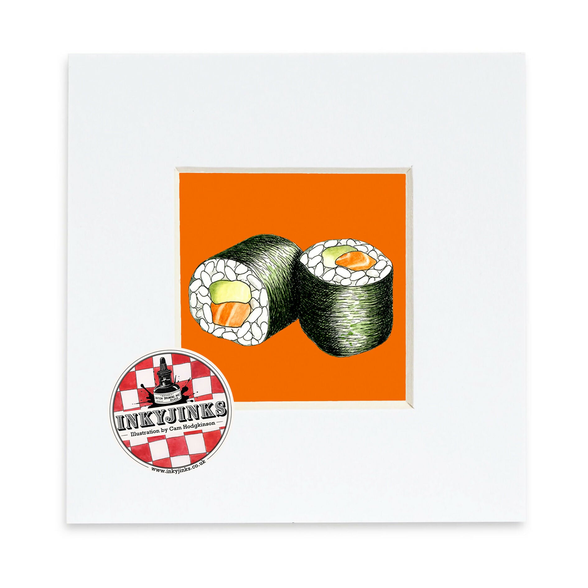 4” x 4” Mini Mounted Giclée Print of Sushi Rolls