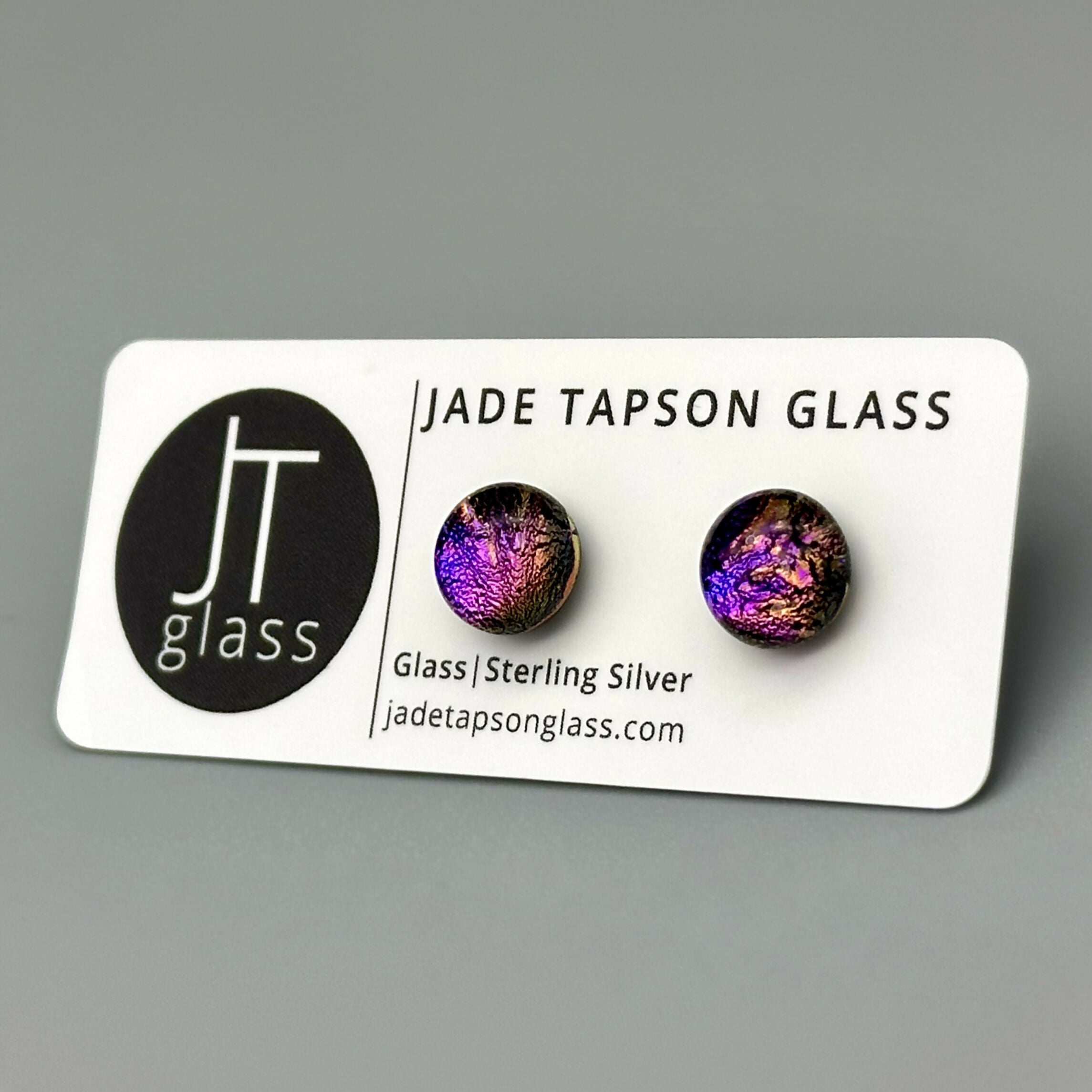 Pink & Purple Flower Dichroic Fused Glass Sterling Silver Stud Earrings - Handmade by Jade Tapson Glass.