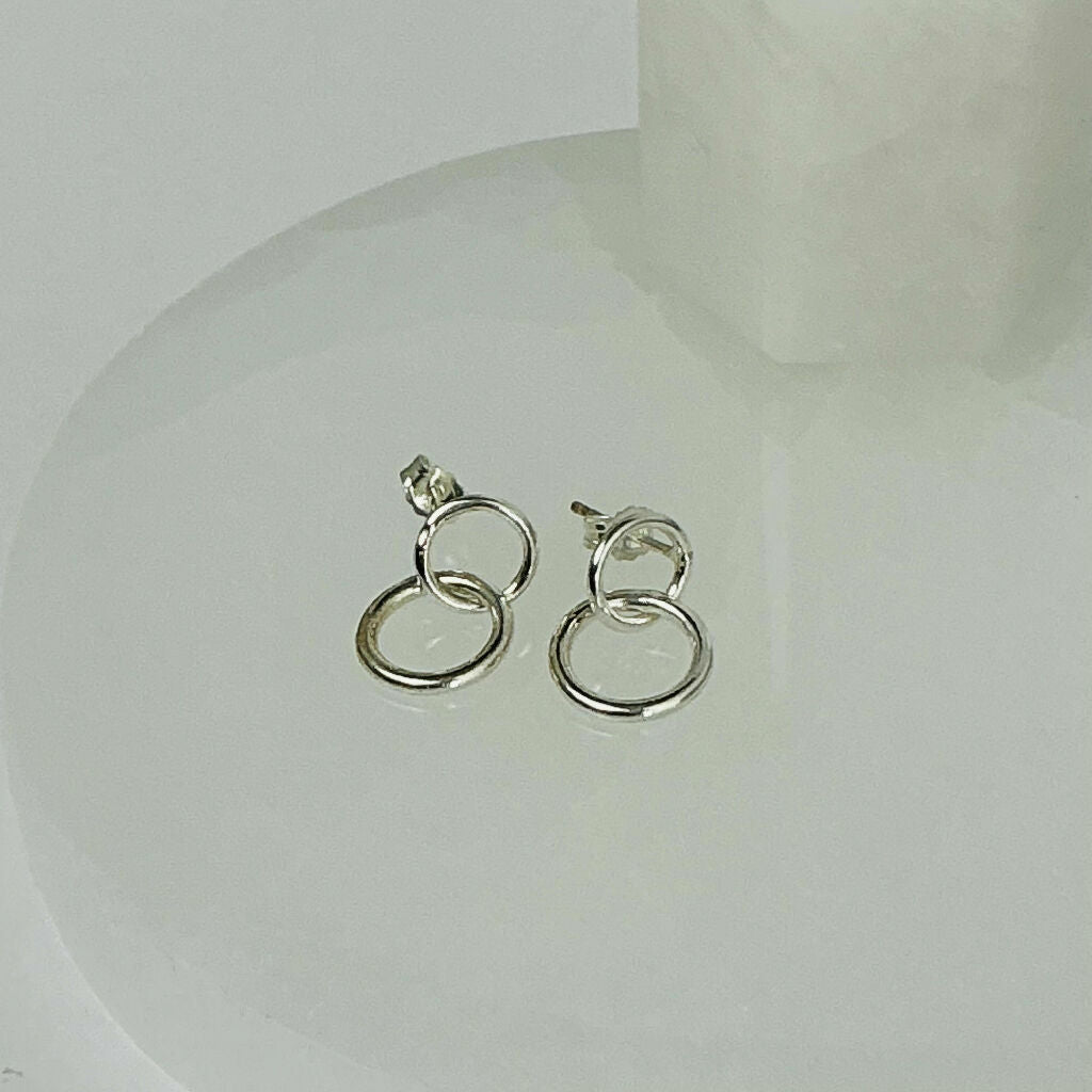Sterling Silver Double Circle Drop Earrings