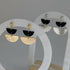 Geometric Black and Gold Half Moon Earrings on Gold Plated Ball Stud