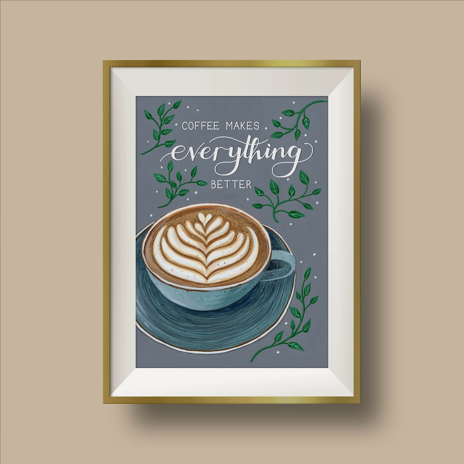 Coffee Cup Art Print Grey A4