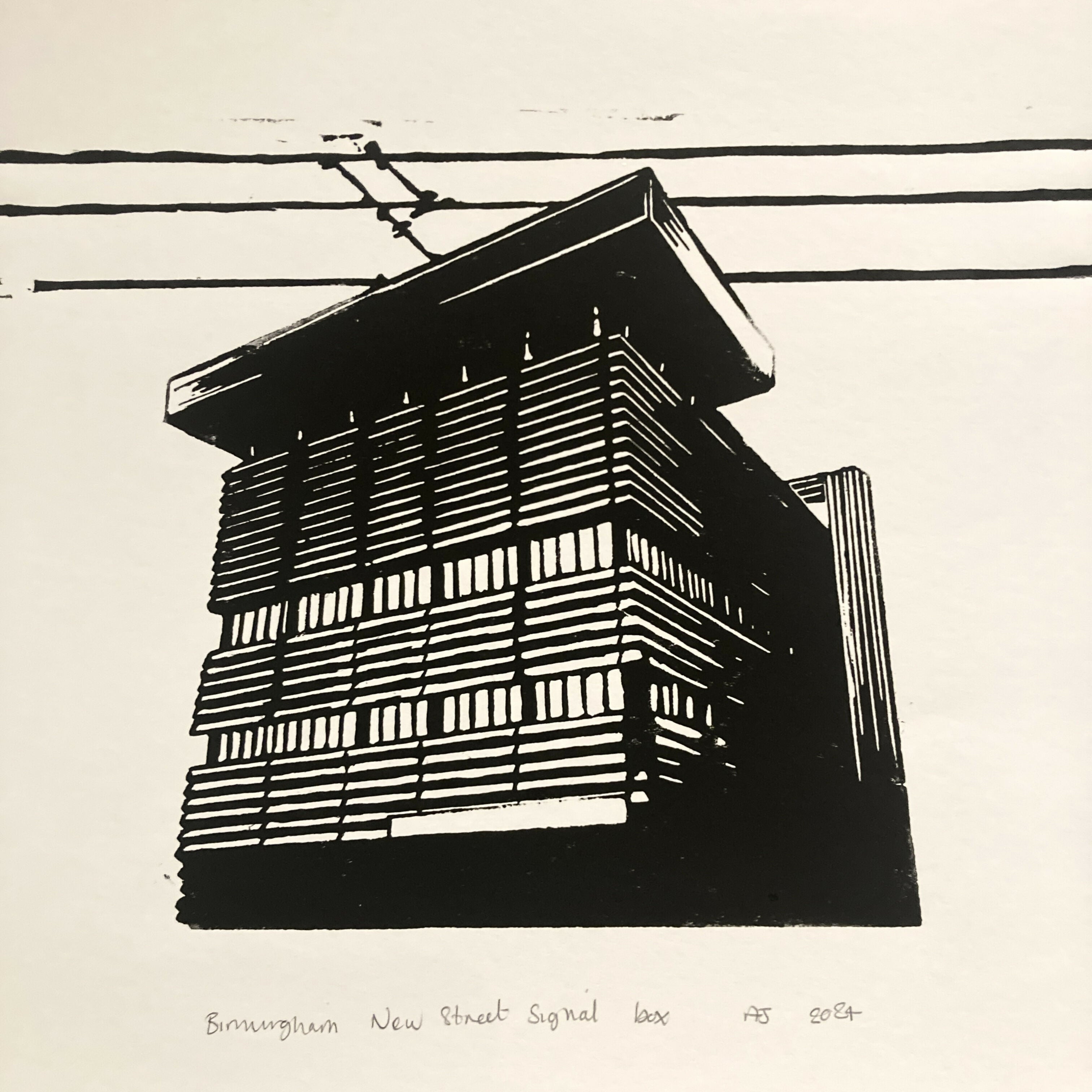 New Street Signal Box - A4 Hand Carved Lino Print On Card