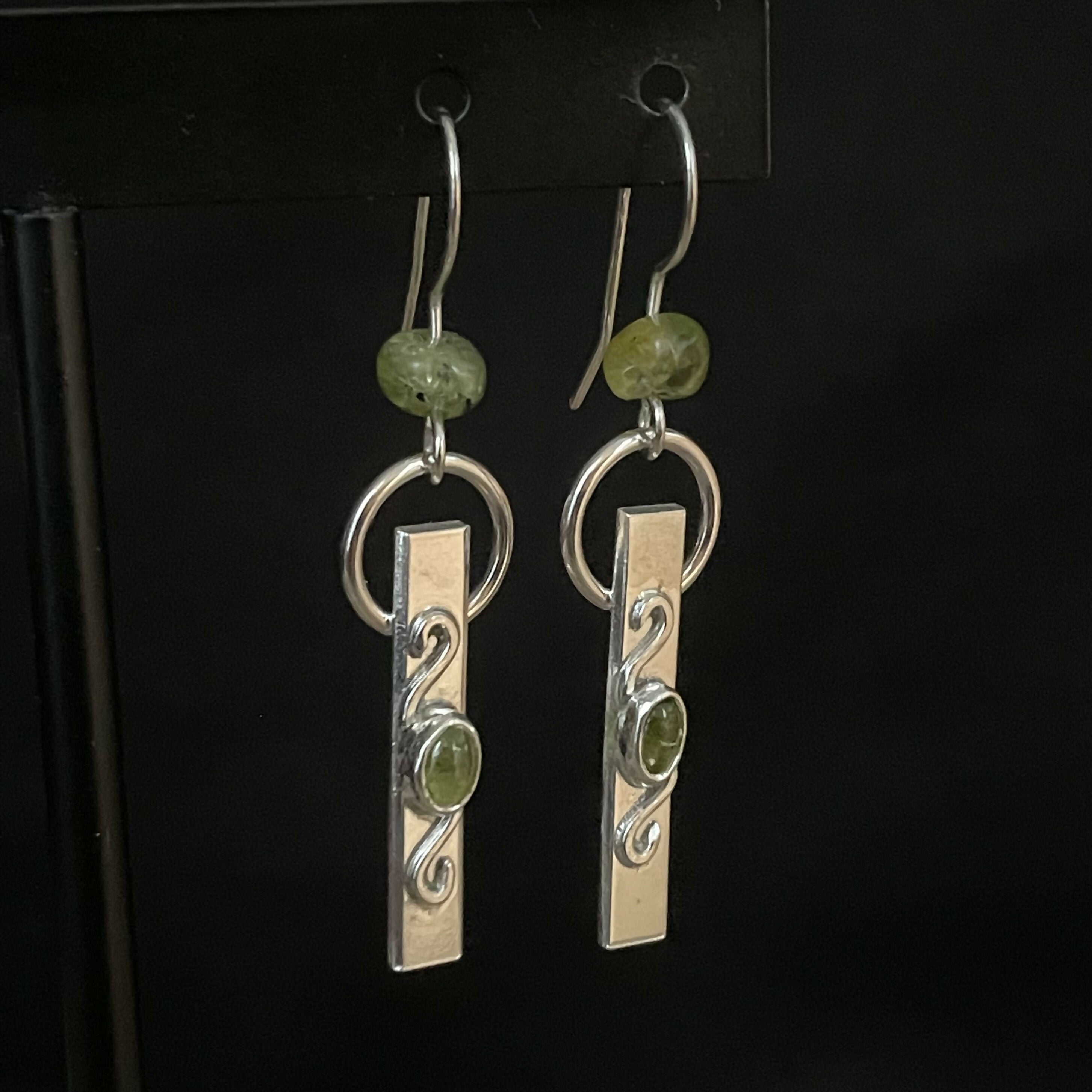 Sterling Silver Filigree Earrings with Peridot Stones