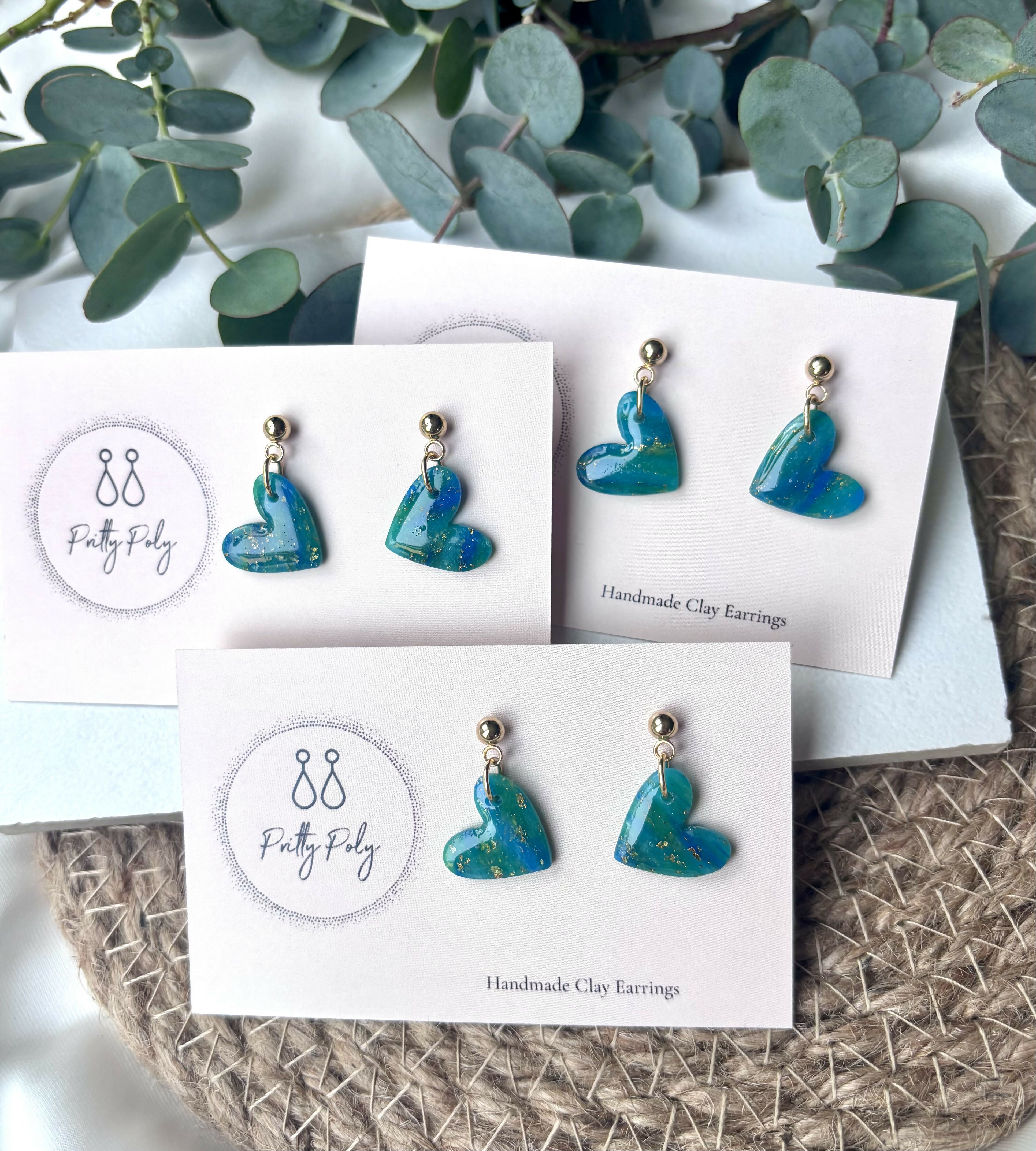 Ocean Dream Collection - Small Heart Polymer Clay Earrings