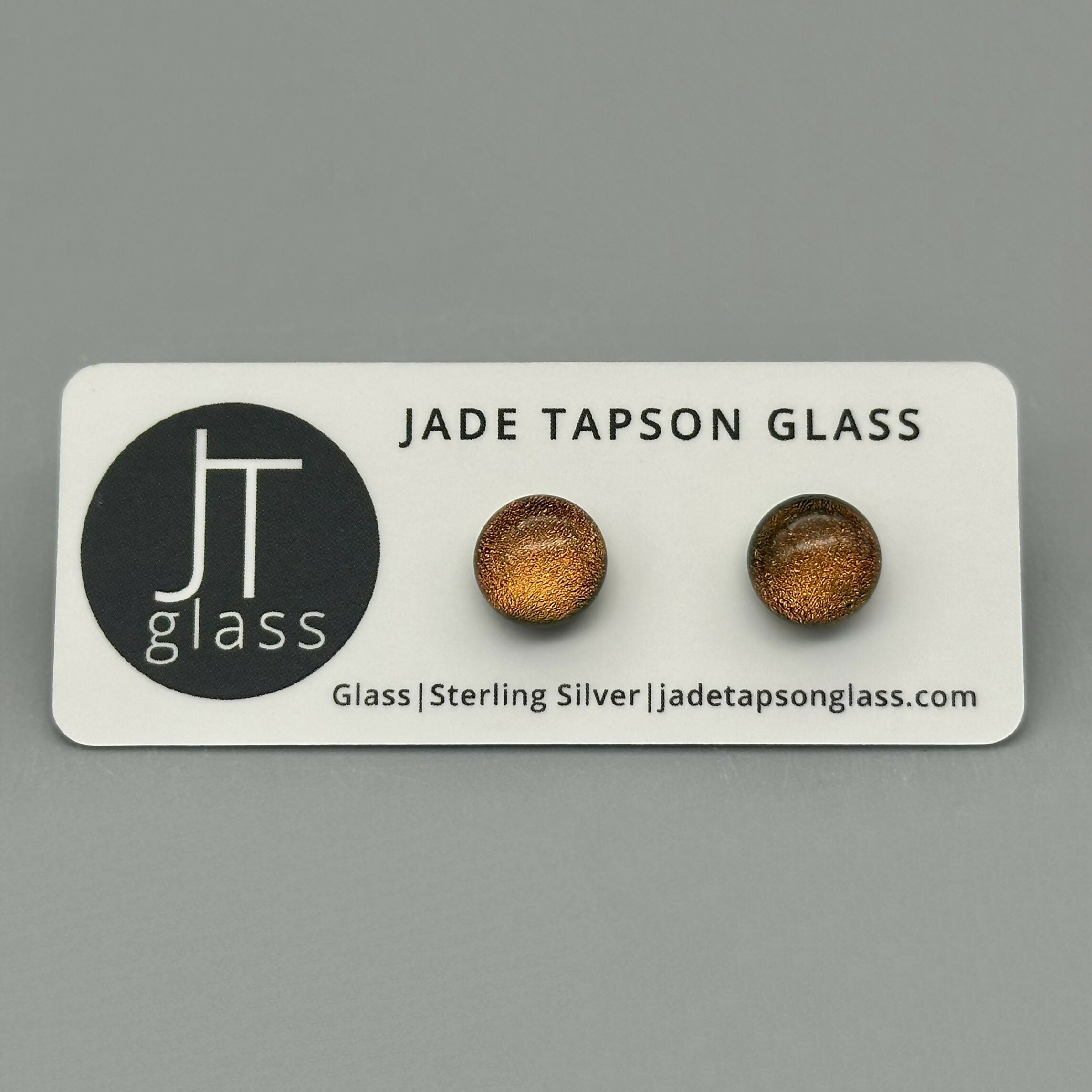 Orange Dichroic Fused Glass Sterling Silver Stud Earrings - Handmade by Jade Tapson Glass.