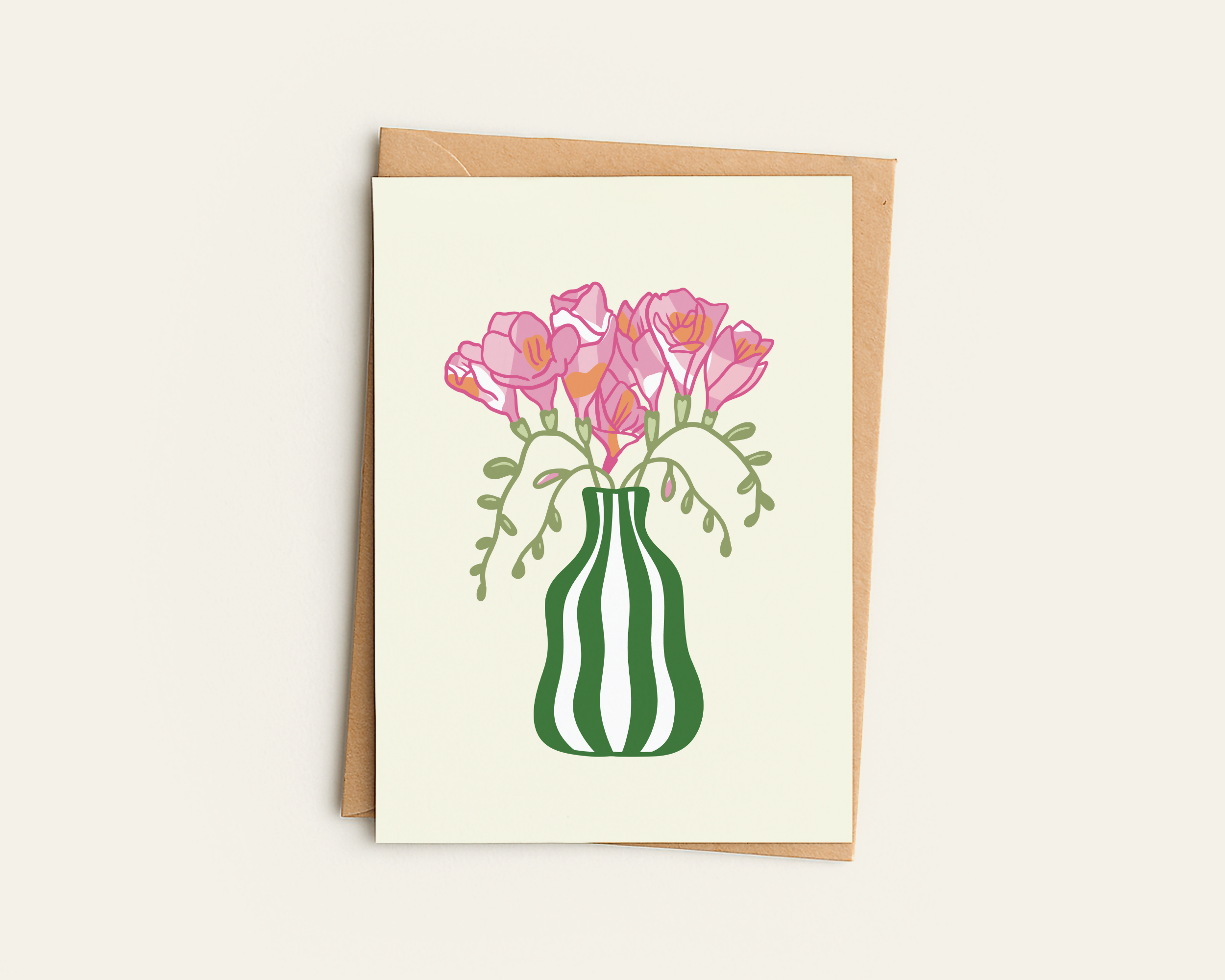 Freesias Flower Vase Greetings Card