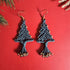 Christmas Tree Macrame Earrings; Forest Green Knotted Cord Lightweight Boho Festive Earrings