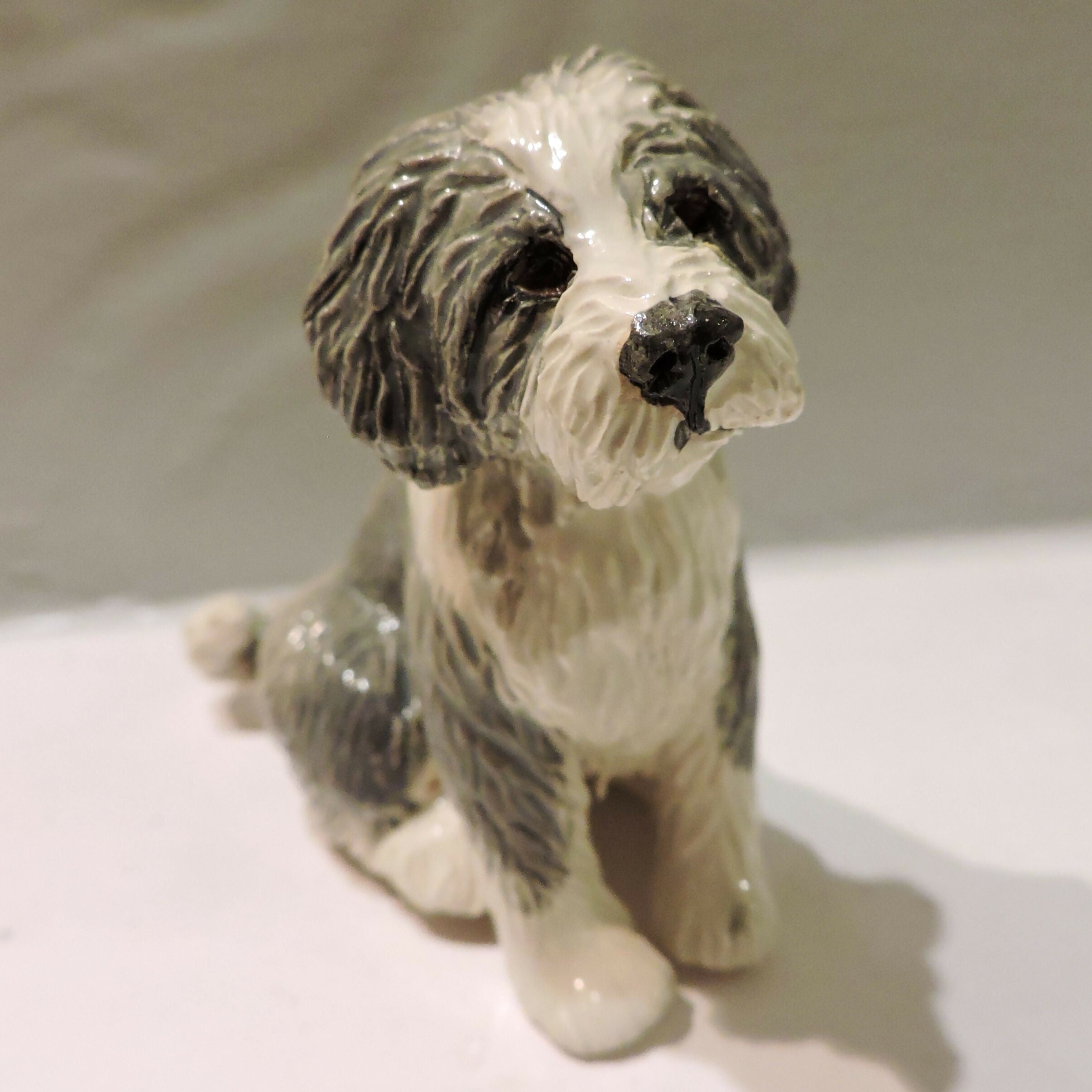 Ceramic Bearded Collie Dog Sculpture