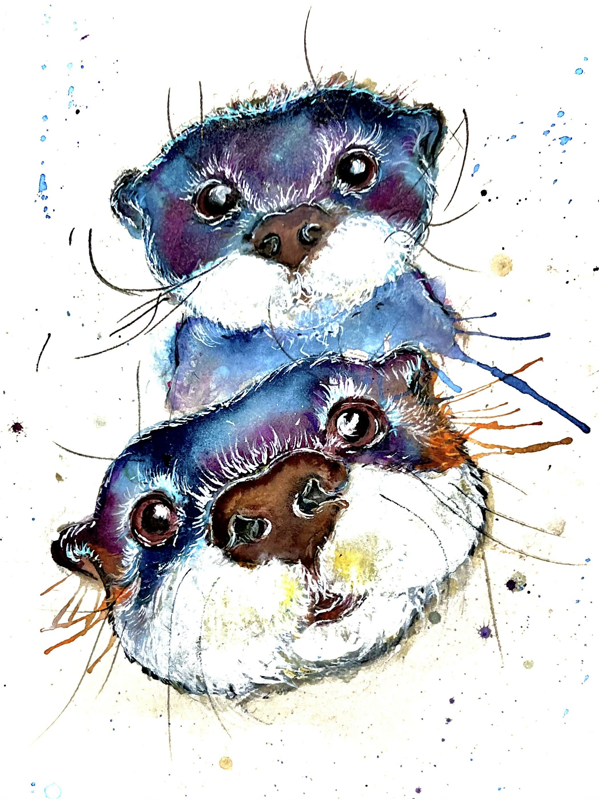 FINE ART PRINT OF THE OTTER DUO, PART OF THE 'ANIMAL ART COLLECTION'