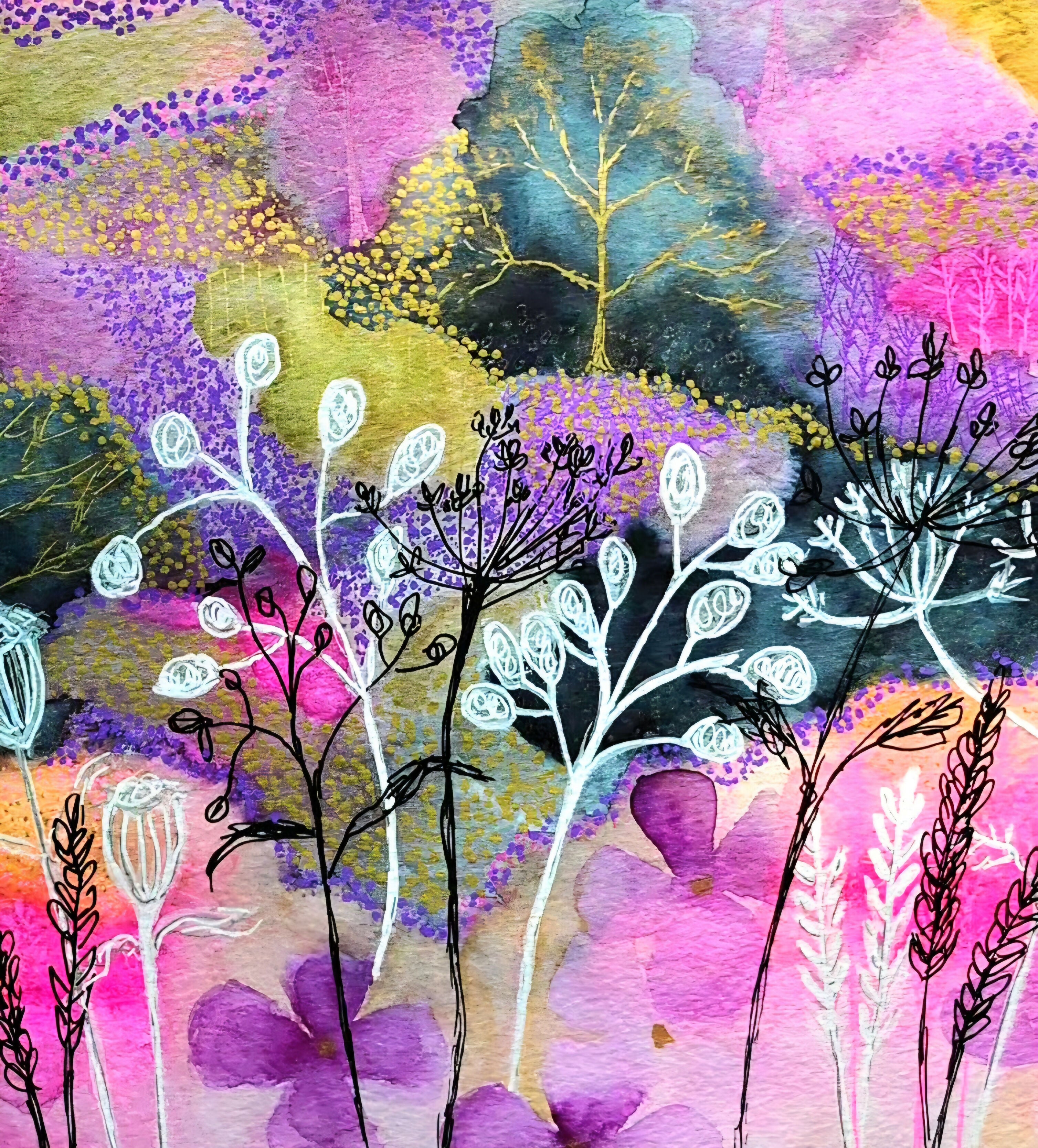 'Hedgerow in Late Summer' Original Mixed Media Painting