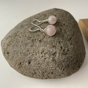 Rose Quartz Drop Earrings, Sterling Silver