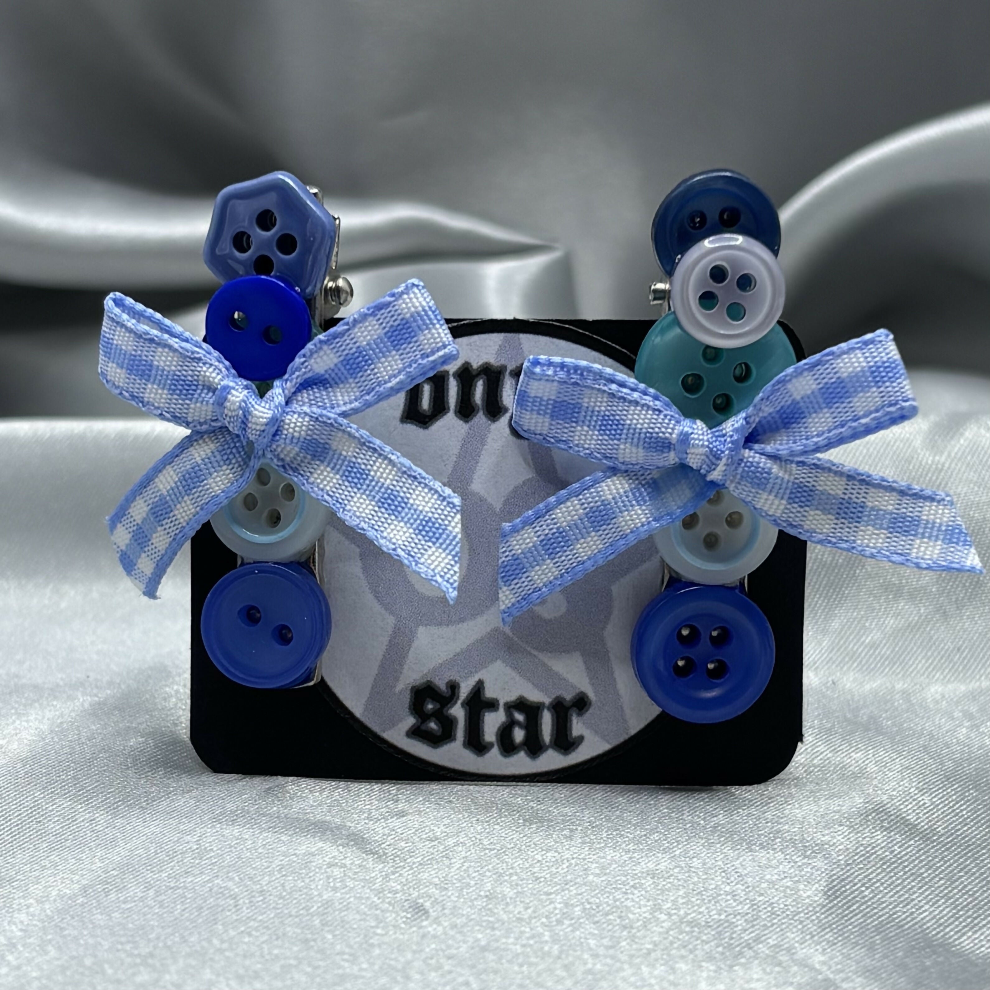 Blue Button Bow Hairclips
