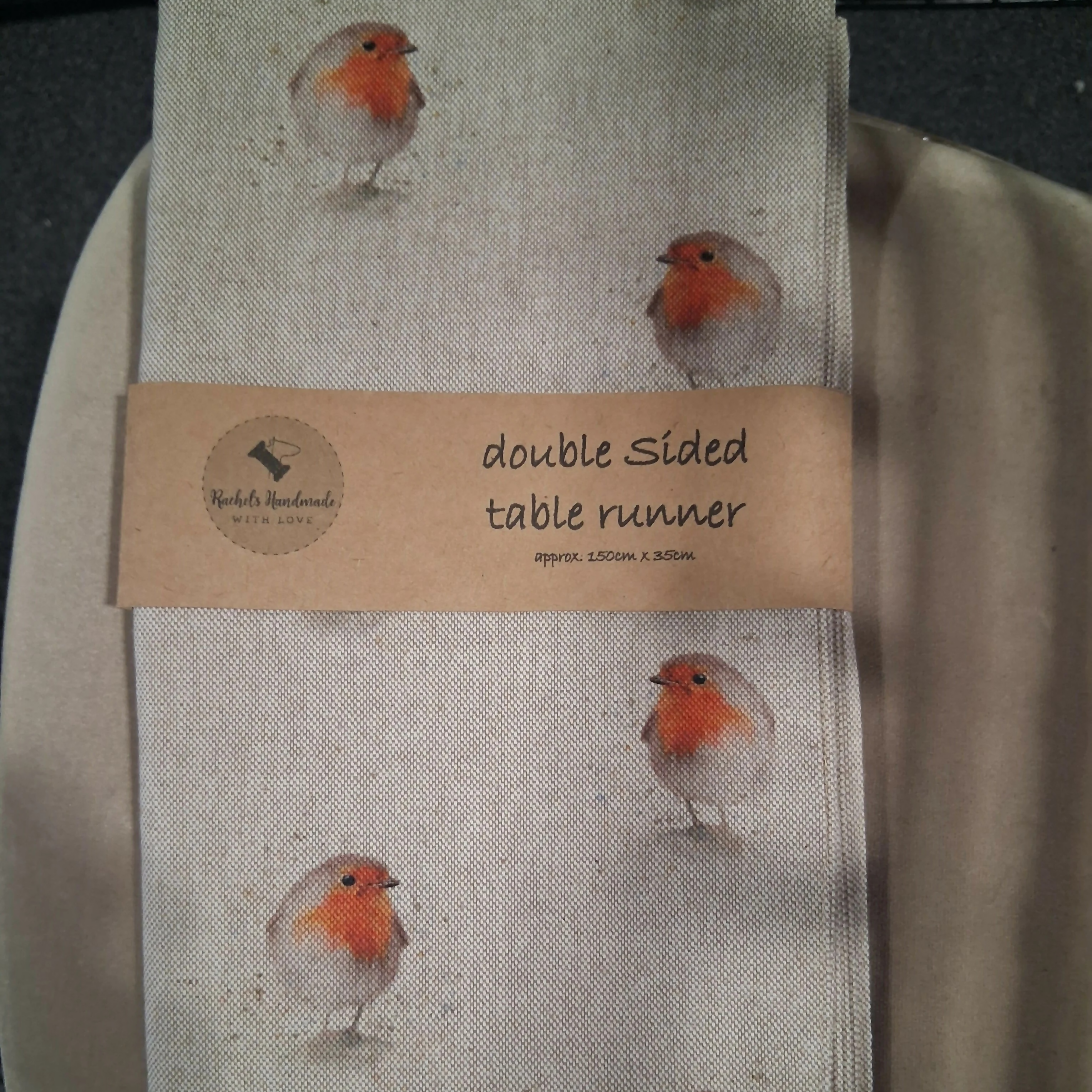 Luxury Double Sided Christmas Robin Linen Look Table Runner