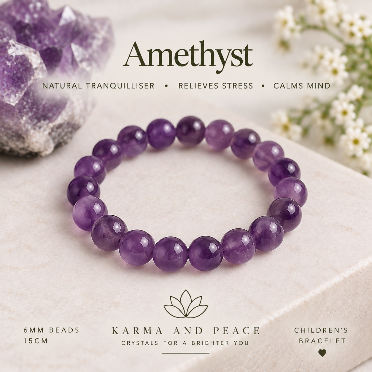 Childrens Ameythst Crystal Bracelet- 6mm