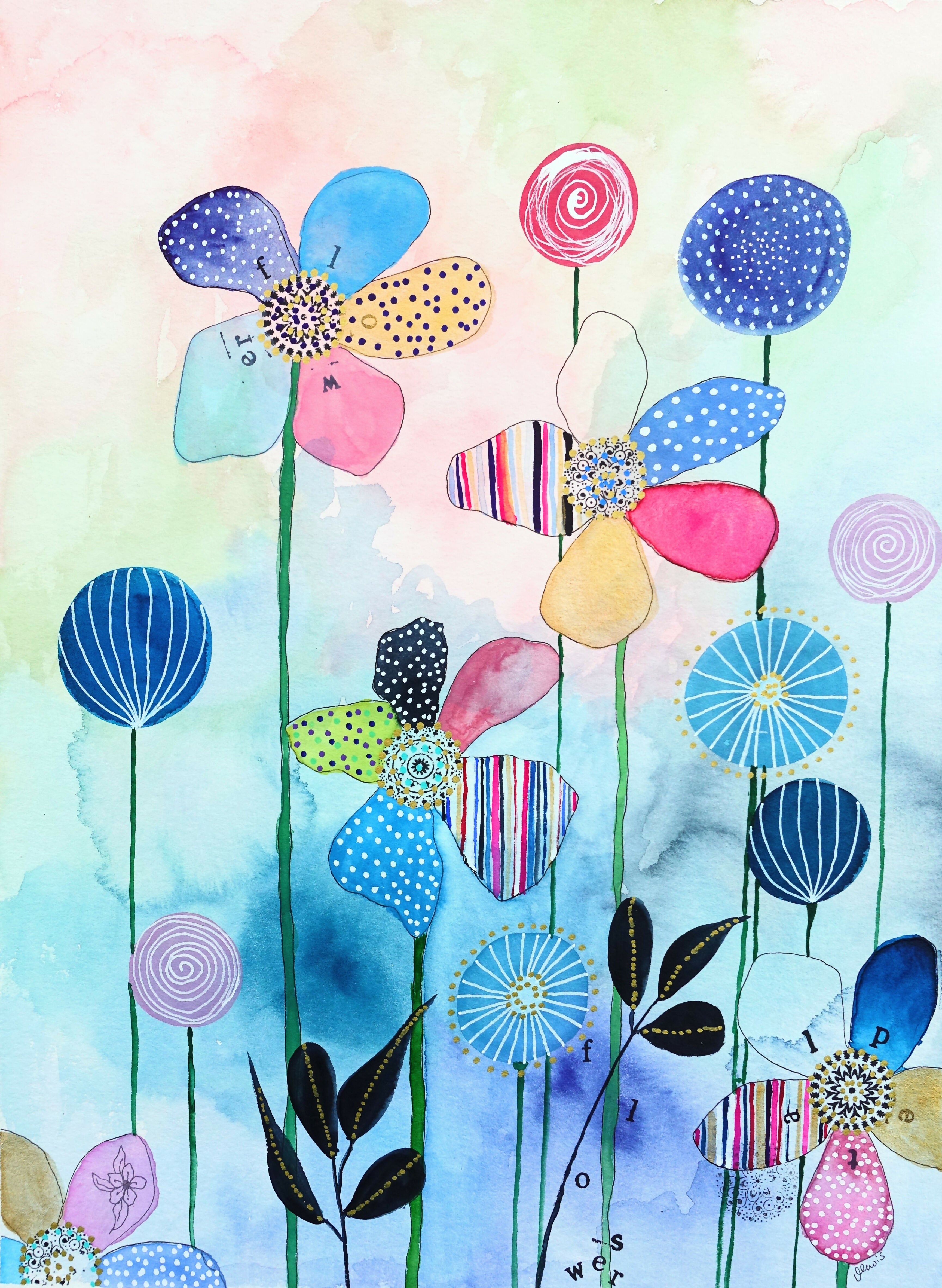 'Flower Petals - How My Imaginary Garden Looks' Original Mixed Media Painting