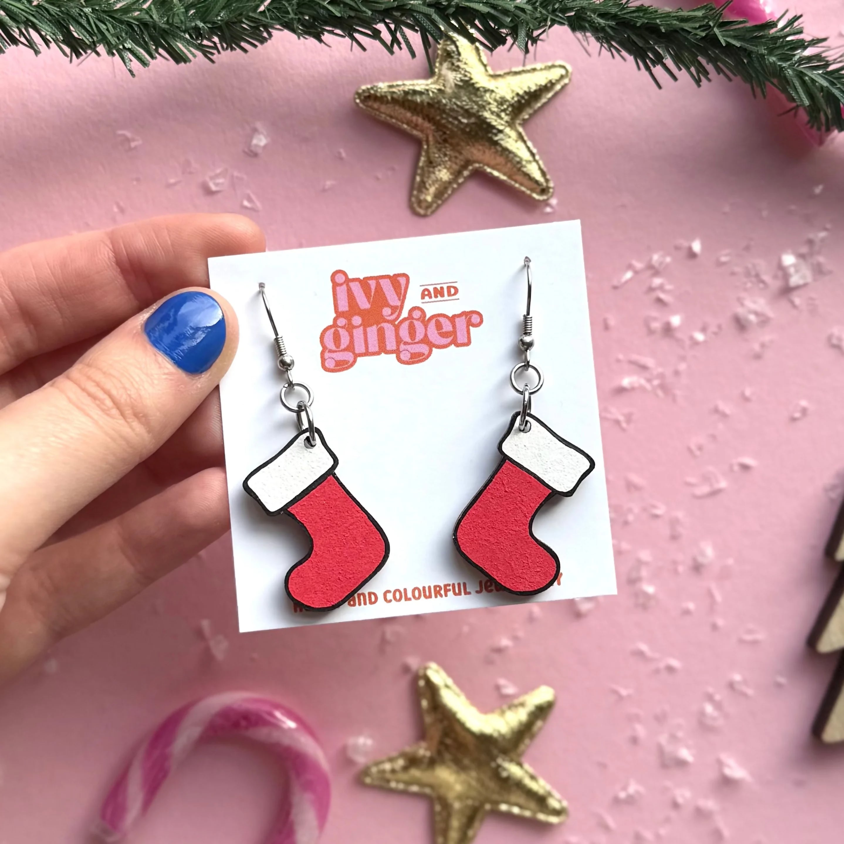 Statement Christmas Classic Red Stocking Dangle Earrings