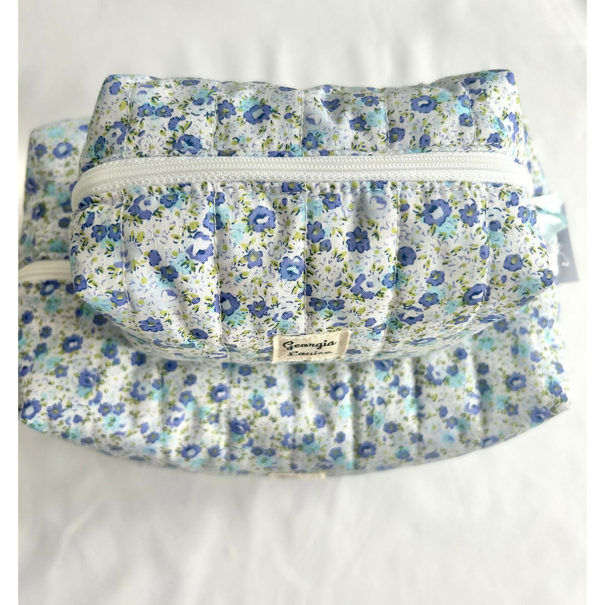 Blue Floral Flower Quilted Waterproof Makeup/Toiletry Bag