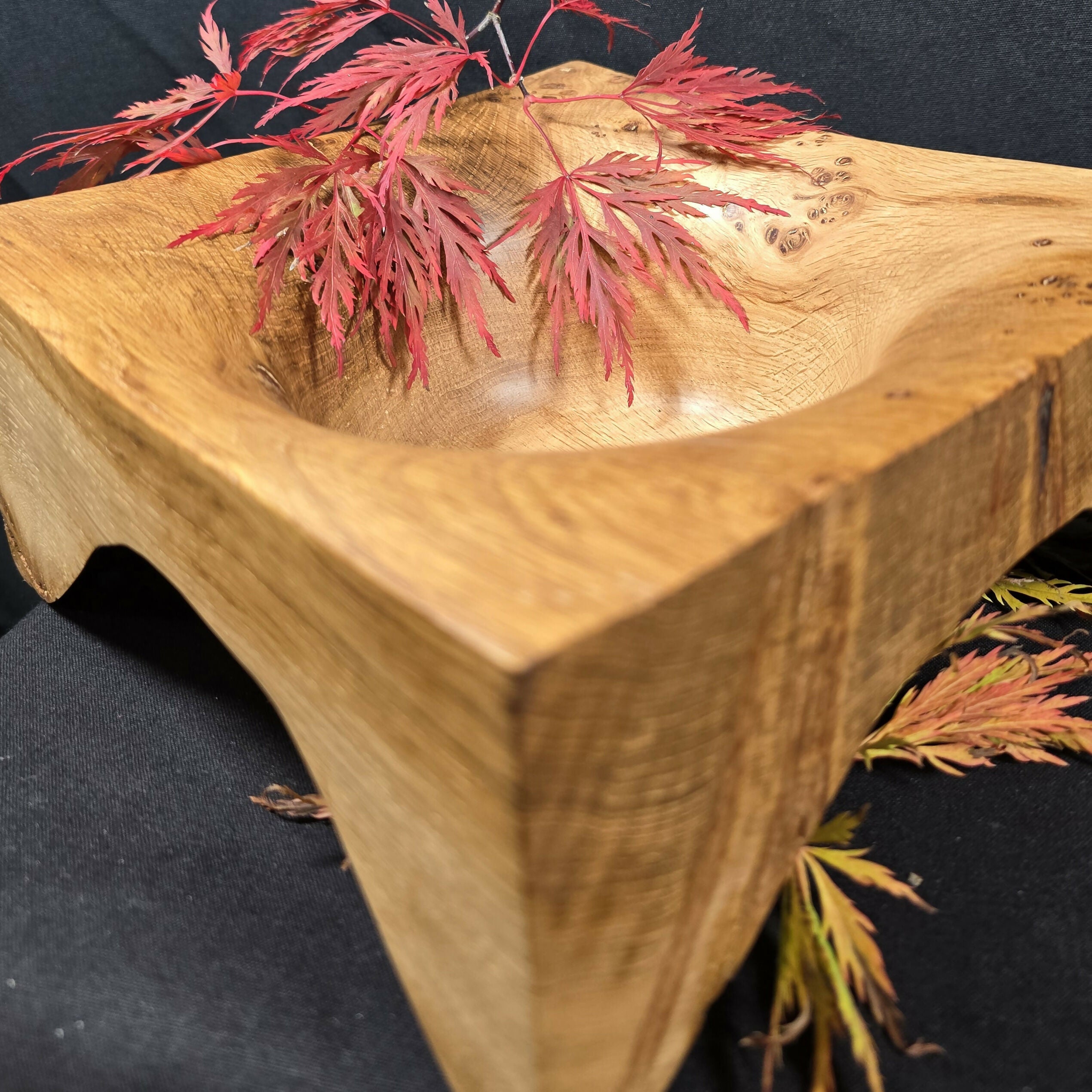 Huge Hand Turned Square Oak Burr Bowl