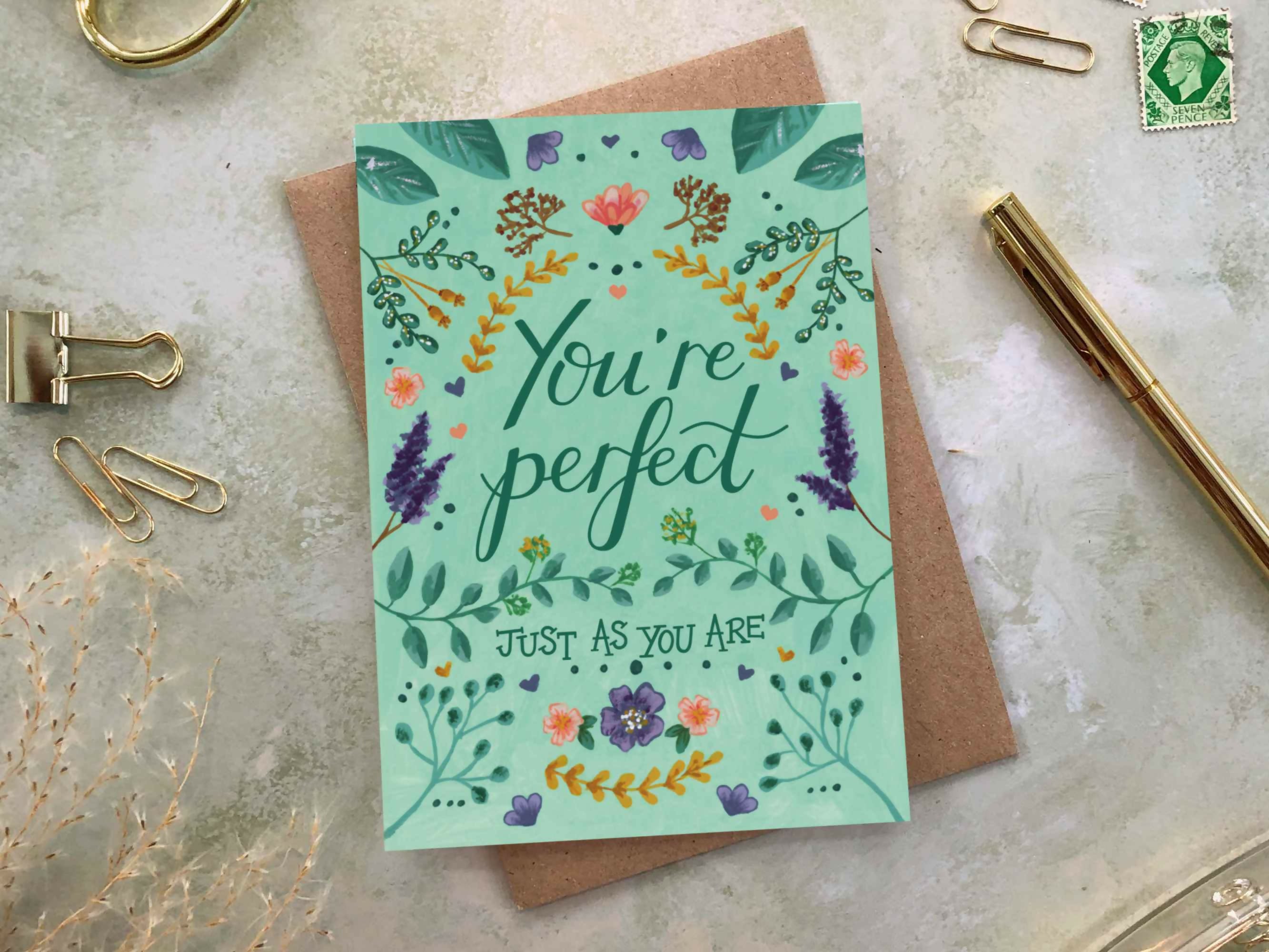 Green Floral Positivity A6 Greeting Card