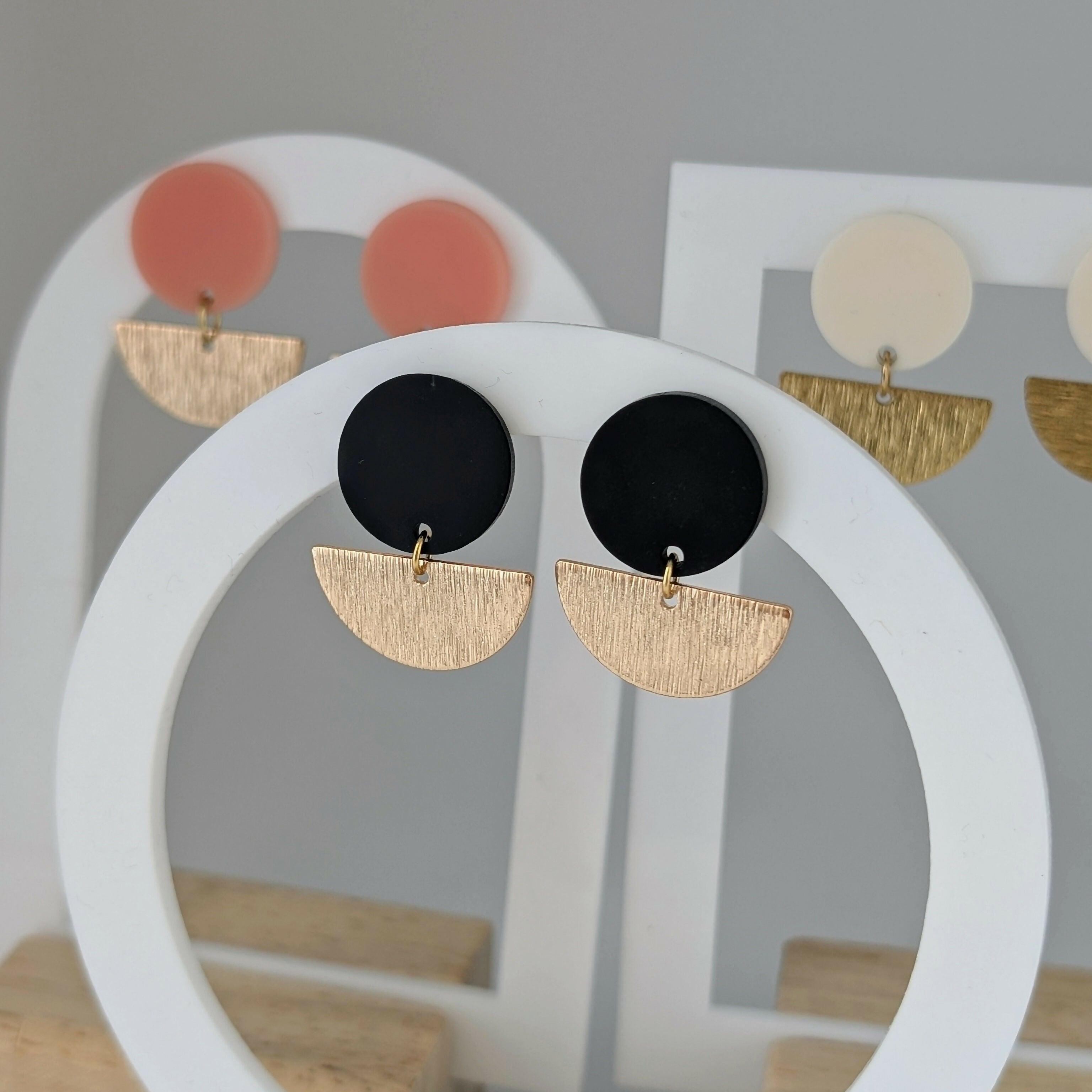 Black Geometric Earrings in Gold or Silver