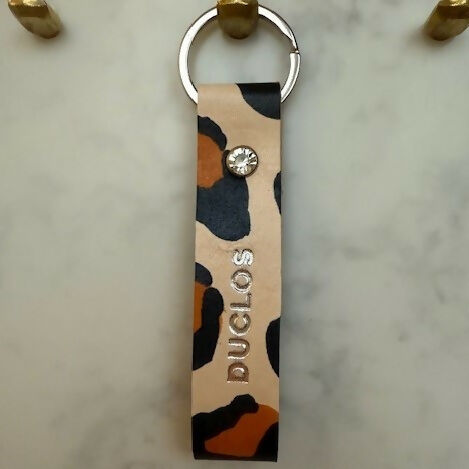 Hand Painted Leopard Keyring Silver