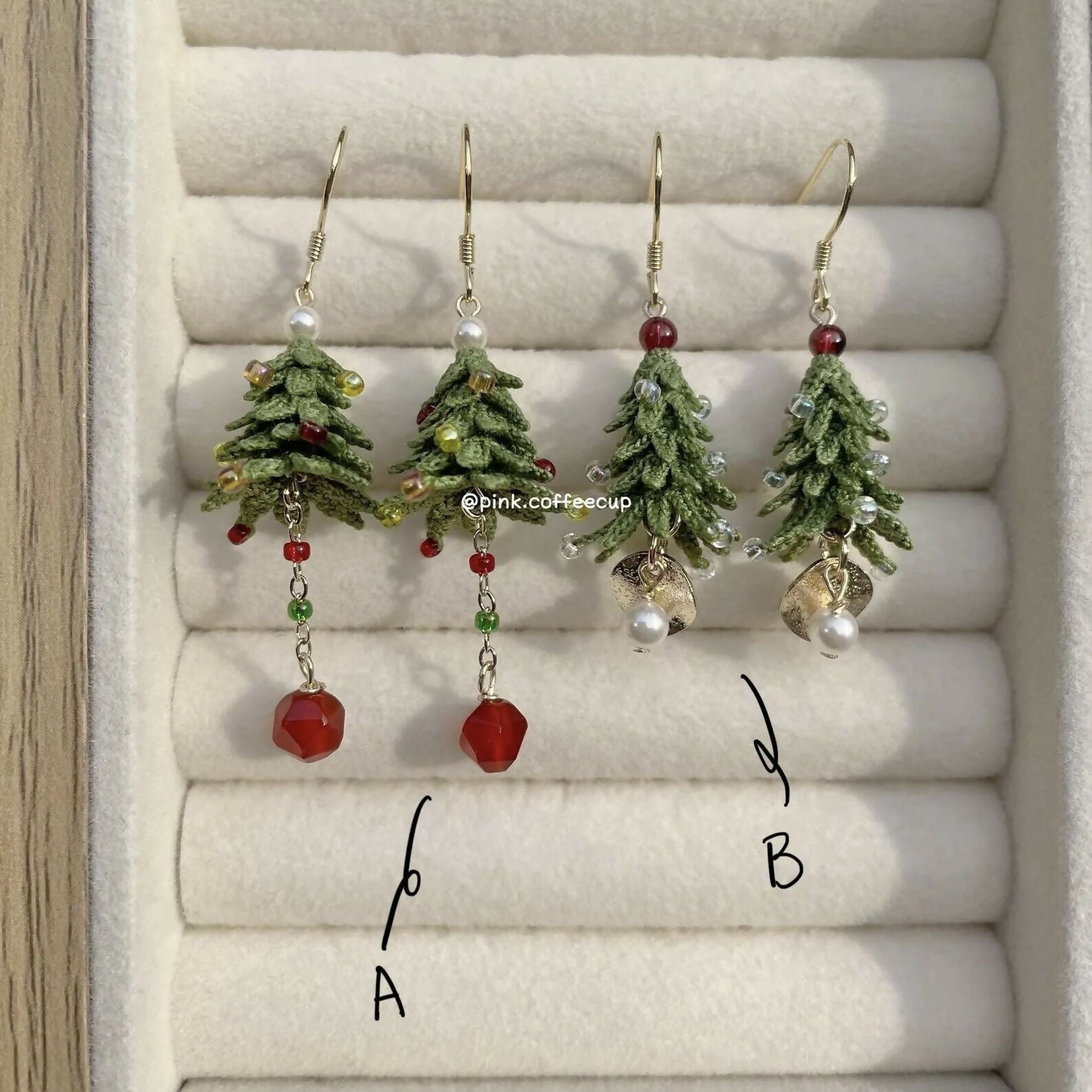 Micro Crochet Christmas Tree Drop and Dangle Earrings