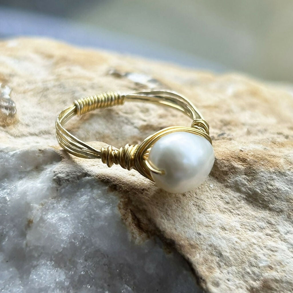 Handmade Gold Vermeil Fresh Water Pearl Ring Size M1/2