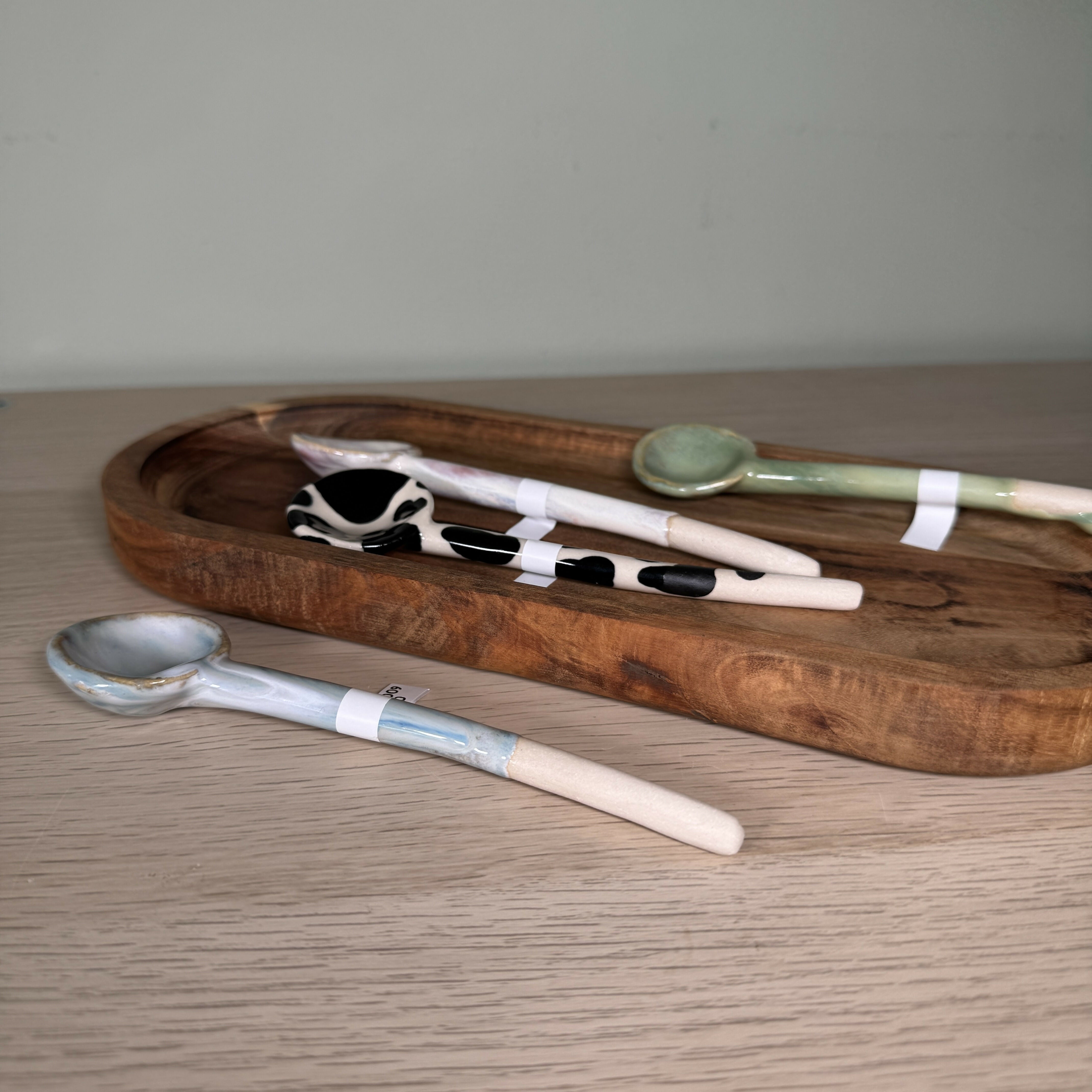 Ceramic Spoons, Various Styles, Reactive Glaze and cow print