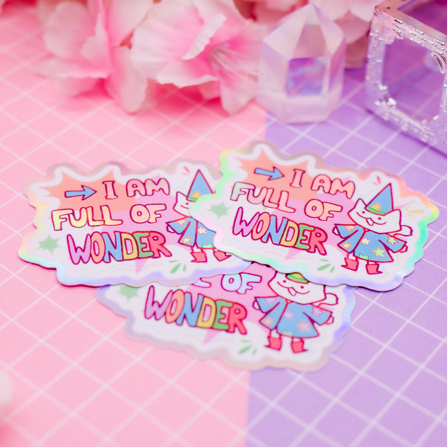 Holographic Sticker - Wizard Cat "I Am Full Of WONDER"