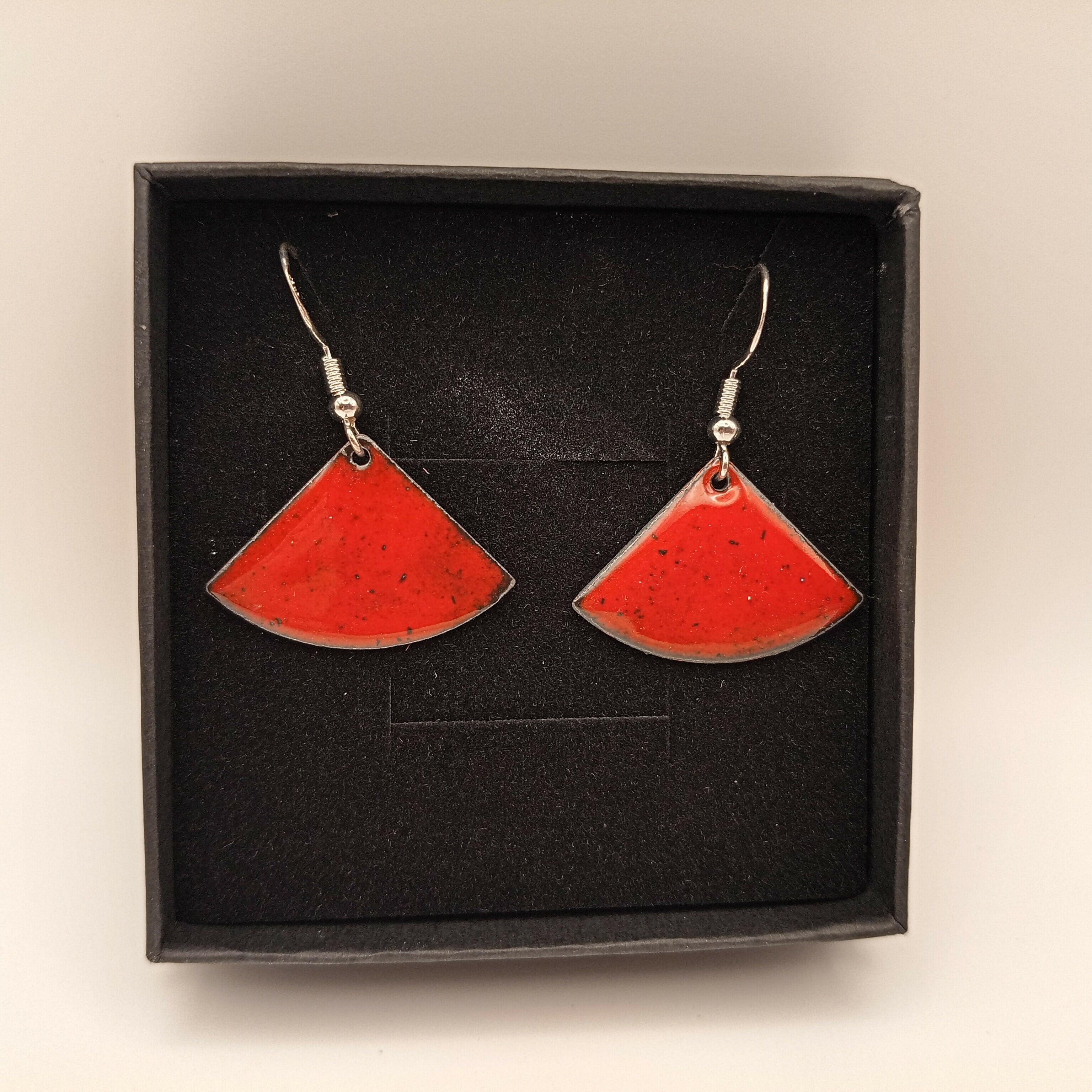 Bright Red Enamel Fan Earrings