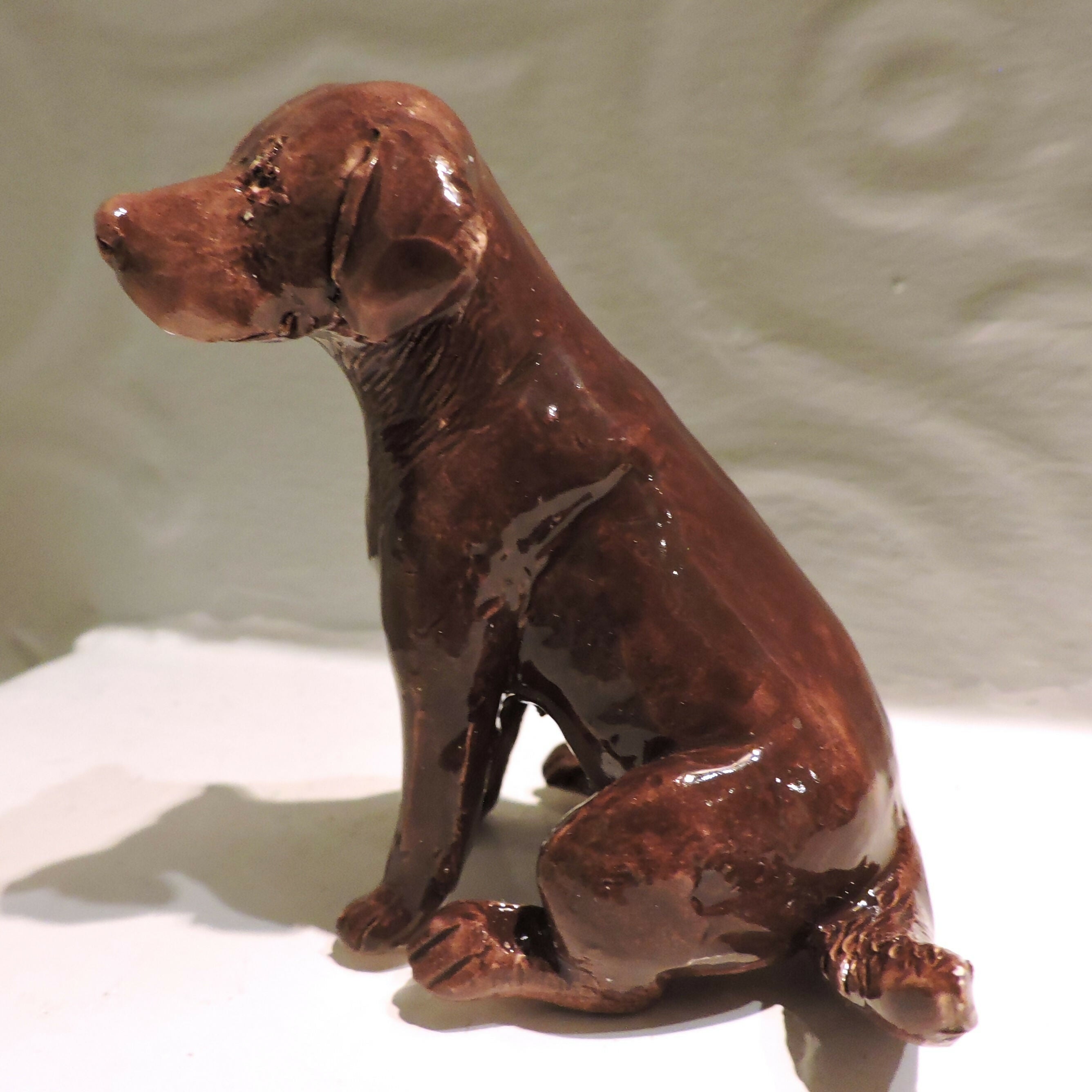 Ceramic Chocolate Labrador dog sculpture