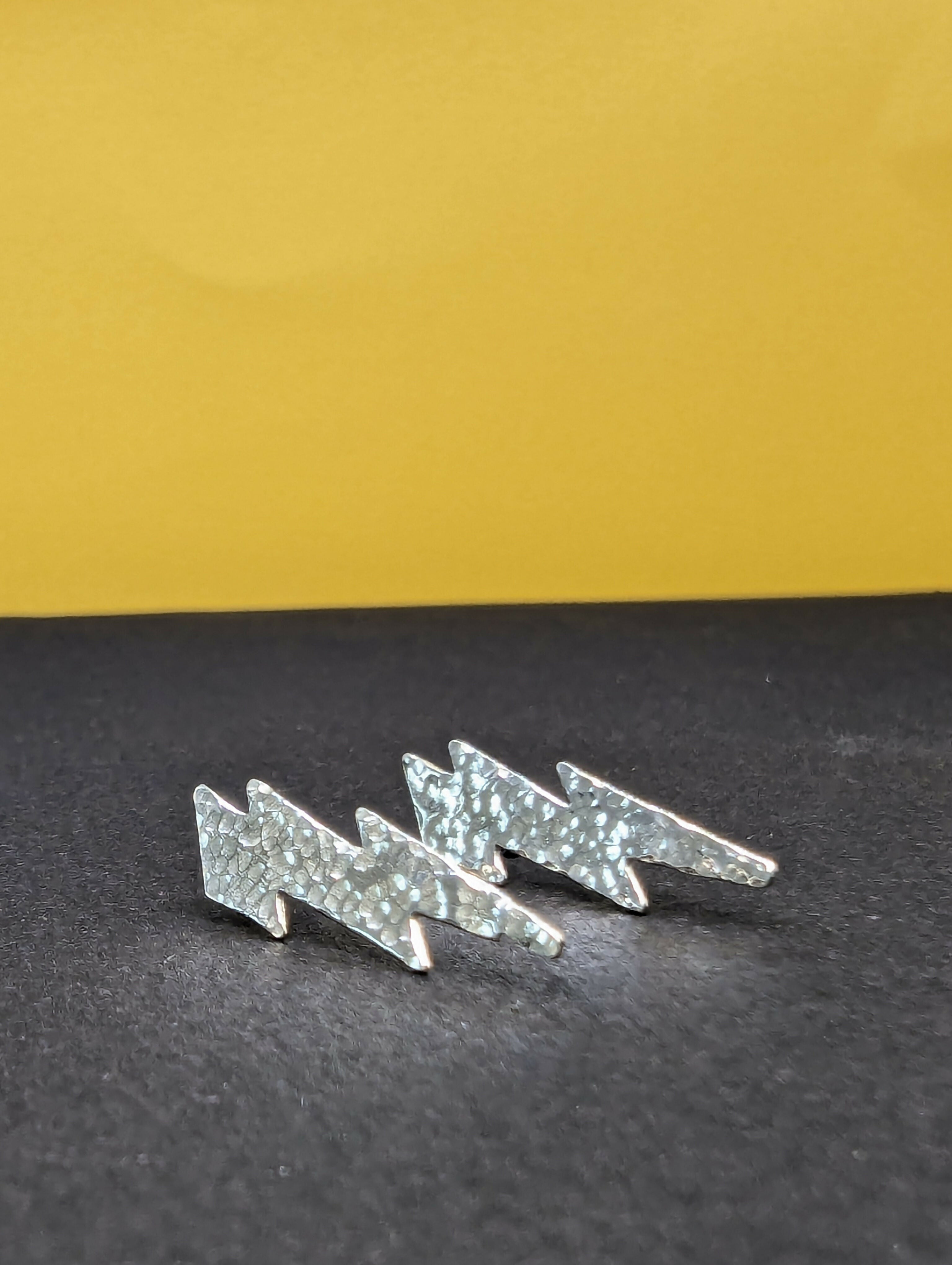 ‘Electra’ Sterling Silver Textured Lightning Stud Earring