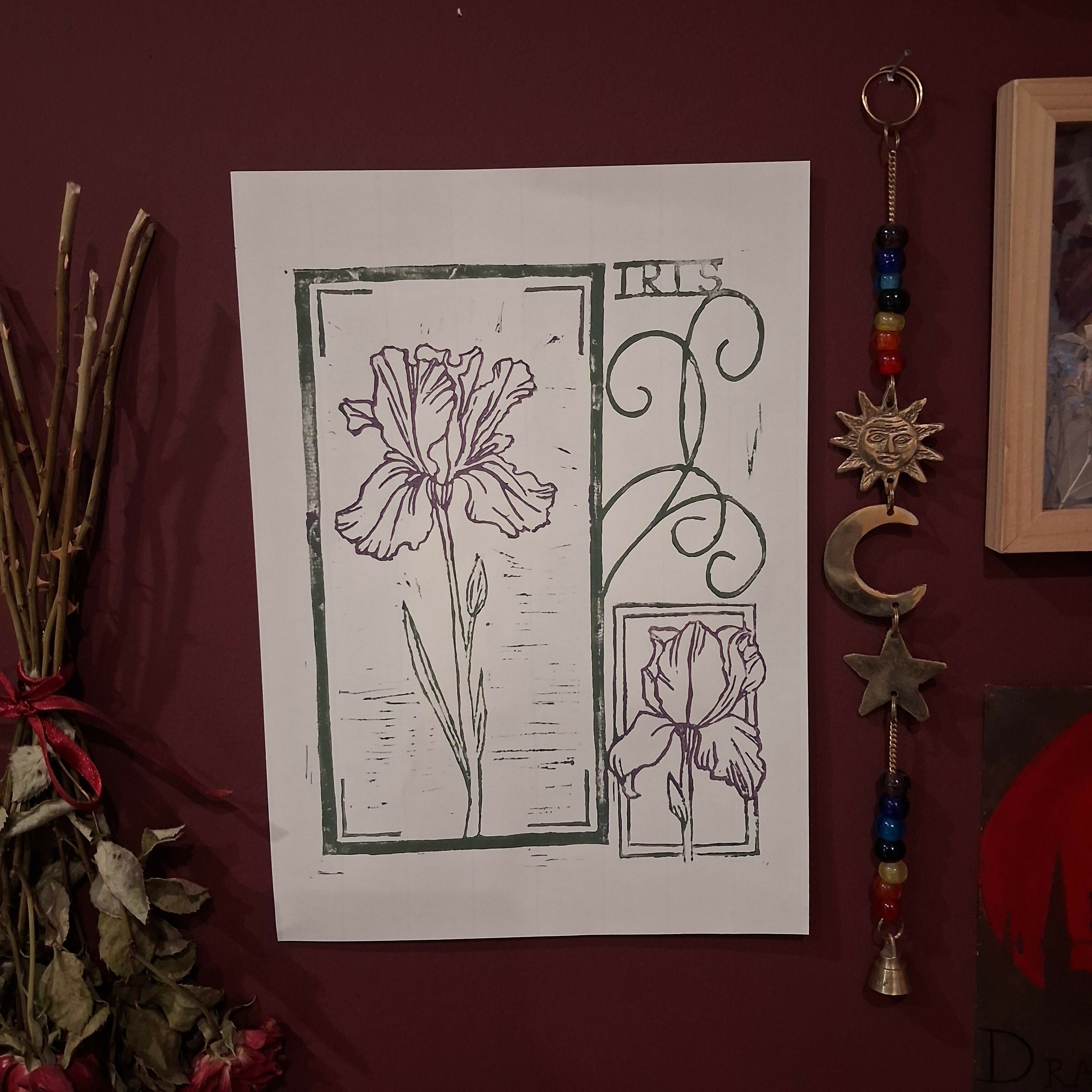 Purple Iris Linoprint