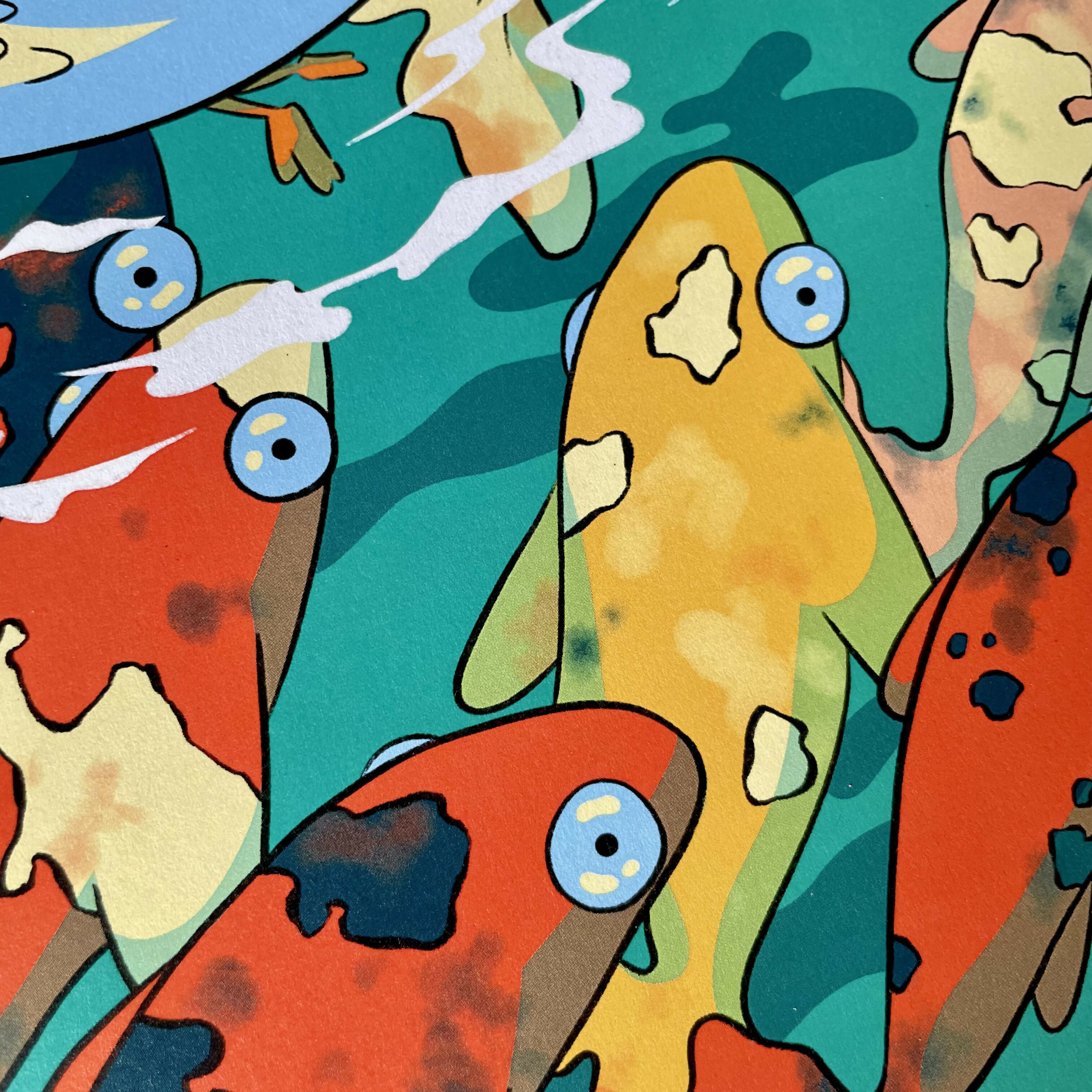 A Duck and Some Fish A3 Print