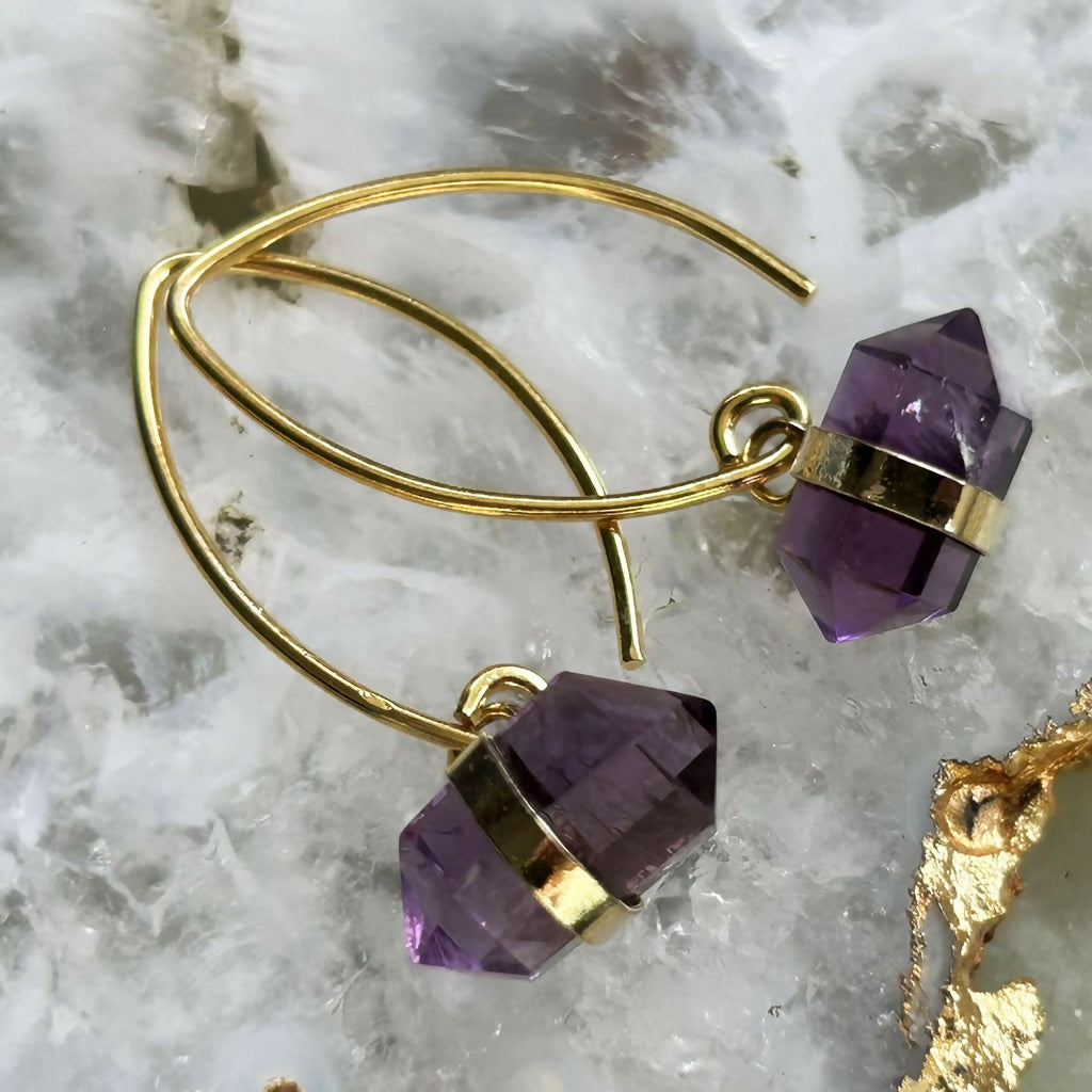 Handmade Gold Vermeil Double Terminated Amethyst Point Earrings