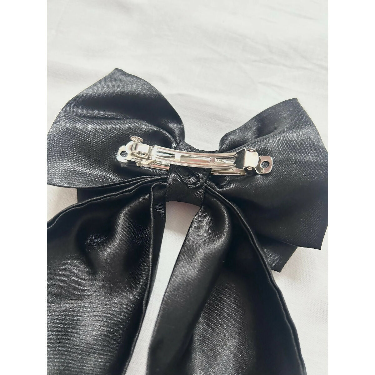 Black Satin Hair Bow with Barrette Clip