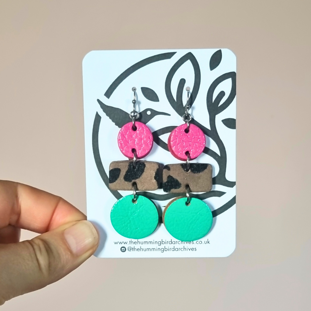 Pink, Leopard Print and Turquoise Earrings