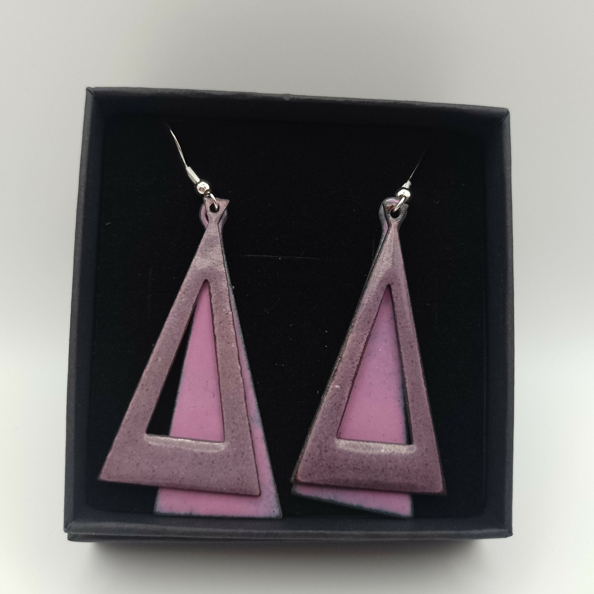 Enamel Double Drop Triangular Earrings