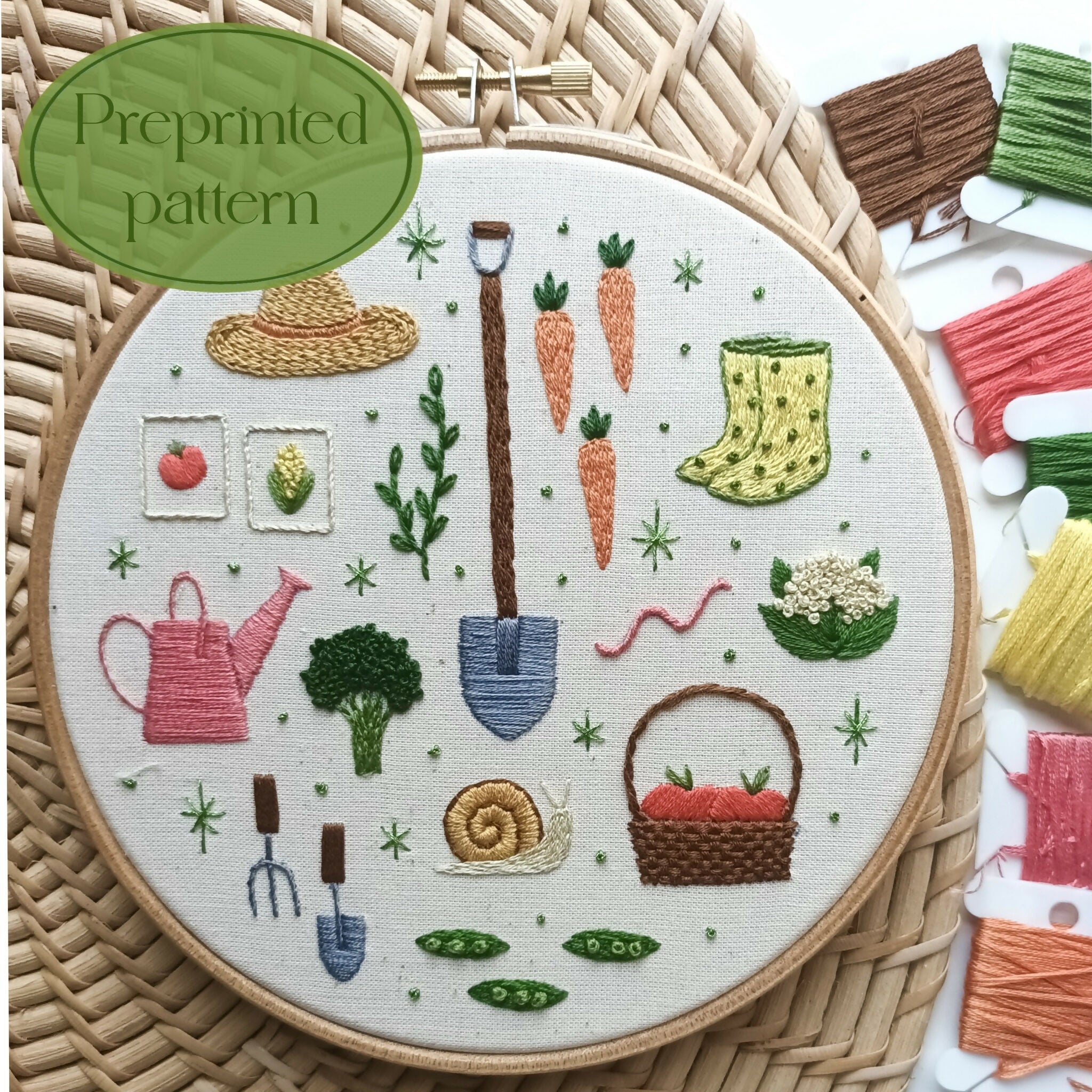 Preprinted Embroidery Pattern For Beginners - Veggie Garden