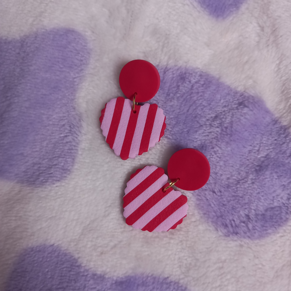Polymer Clay Stripy Frill Heart Earrings